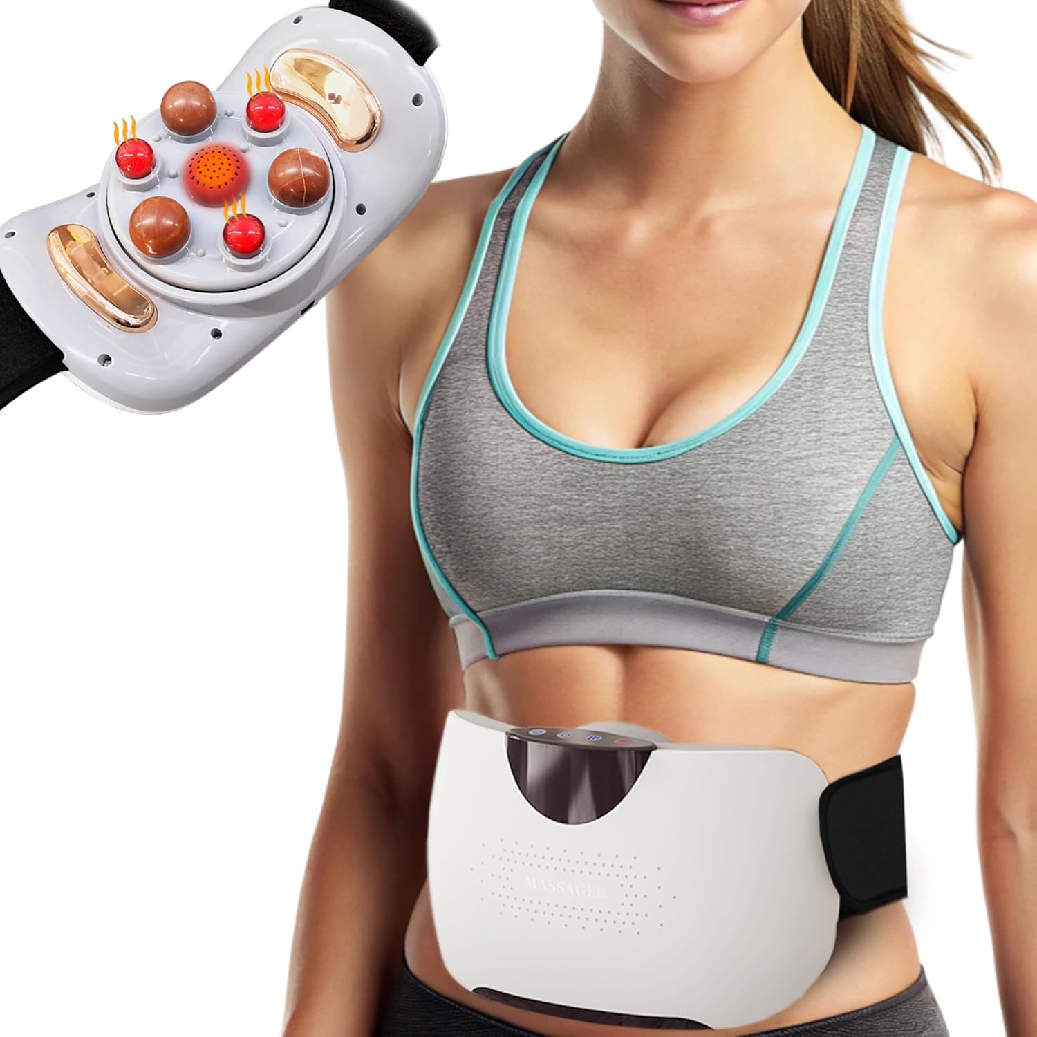 Abdominal Massager,Electric Stomach Tummy Anti Cellulite Remover Machine for Belly,Bian Stone Kneading Heat Relief for Period Cramps,Men Women Body