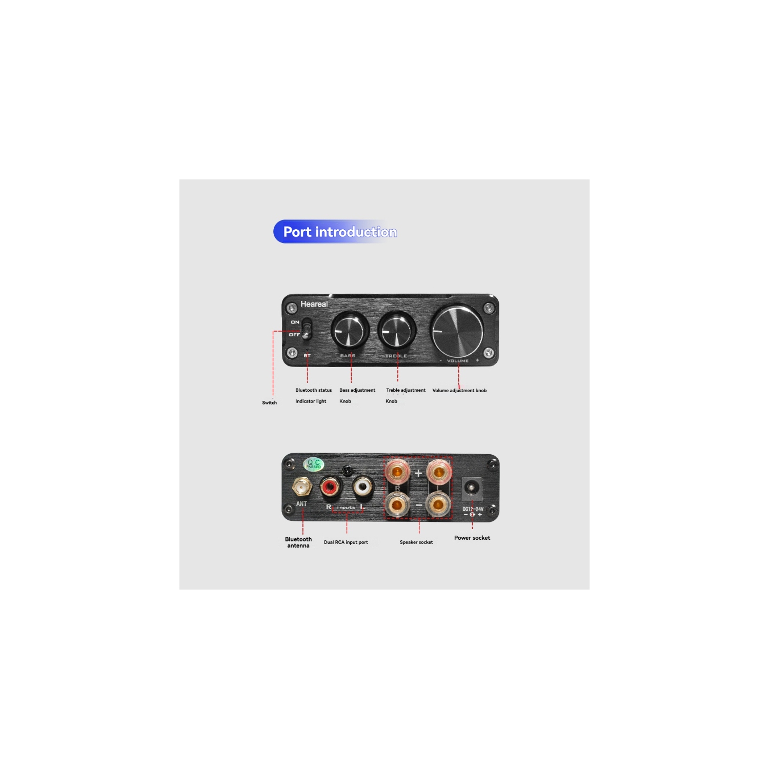 Amplificateur Bluetooth haute fidélité - Amplificateur stéréo haute fidélité à deux canaux avec basses et aigus puissants | Système audio pour