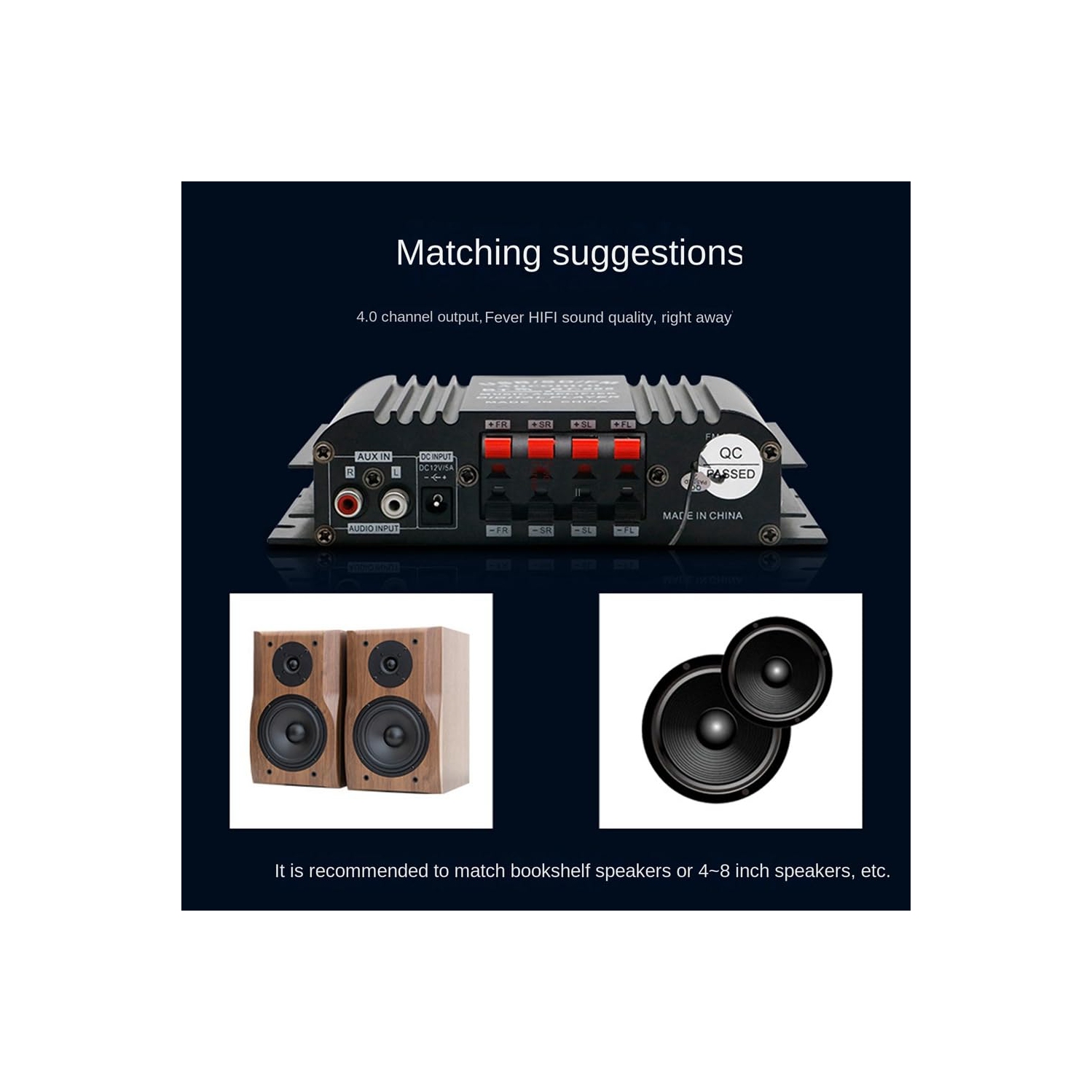 Mini-amplificateur audio haute puissance Bluetooth 4 canaux pour l'auto 60&nbsp;W Mini récepteur audio stéréo haute fidélité idéal pour le