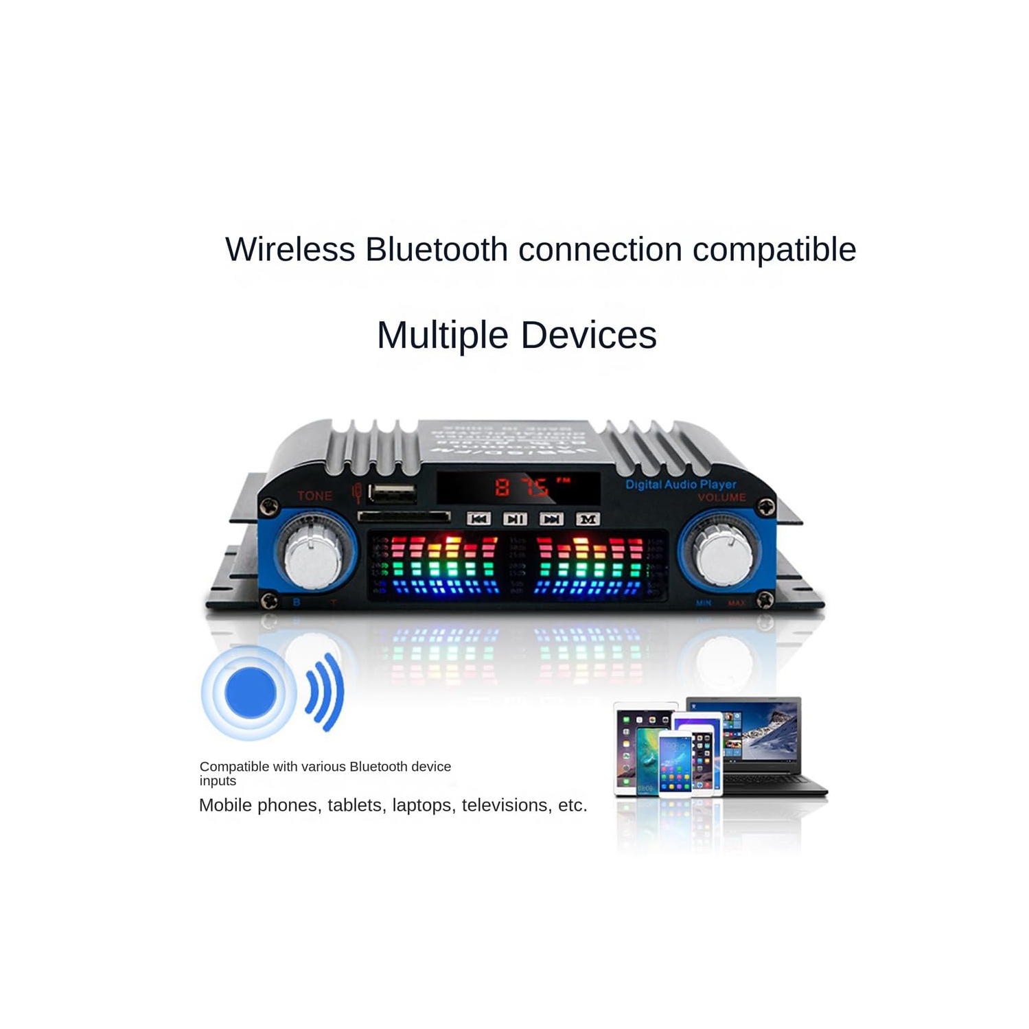 Mini-amplificateur audio haute puissance Bluetooth 4 canaux pour l'auto 60&nbsp;W Mini récepteur audio stéréo haute fidélité idéal pour le