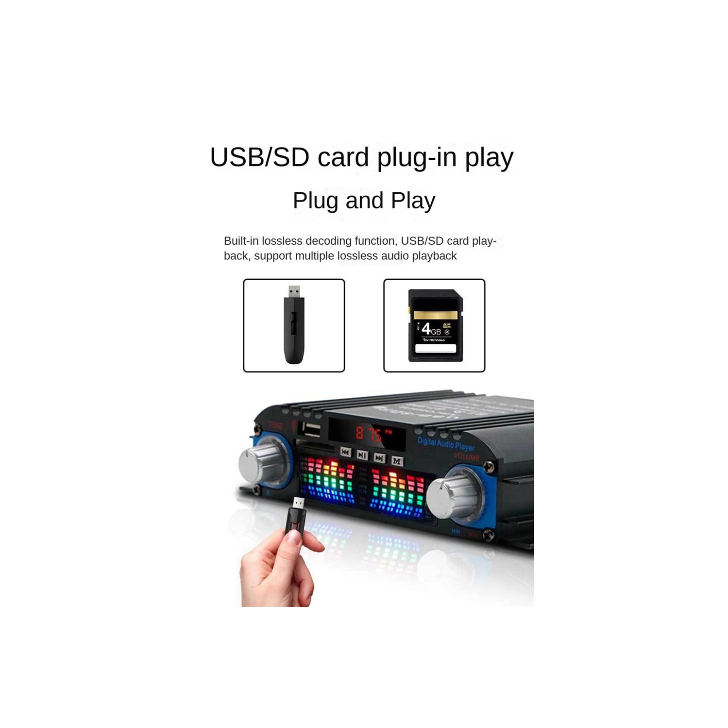 Mini-amplificateur audio haute puissance Bluetooth 4 canaux pour l'auto 60&nbsp;W Mini récepteur audio stéréo haute fidélité idéal pour le