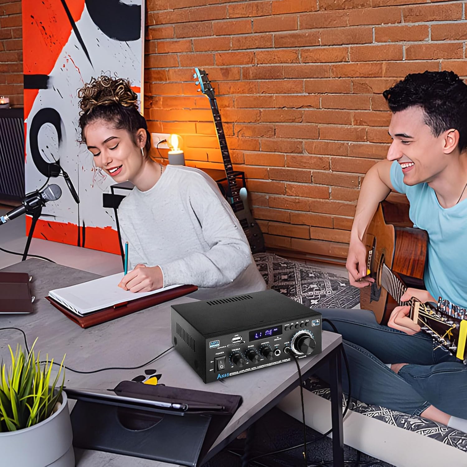 Amplificateur audio stéréo Bluetooth 5,0 pour la maison, amplificateur 300&nbsp;W x 2 à deux canaux pour haut-parleurs, USB, entrée de carte SD pour