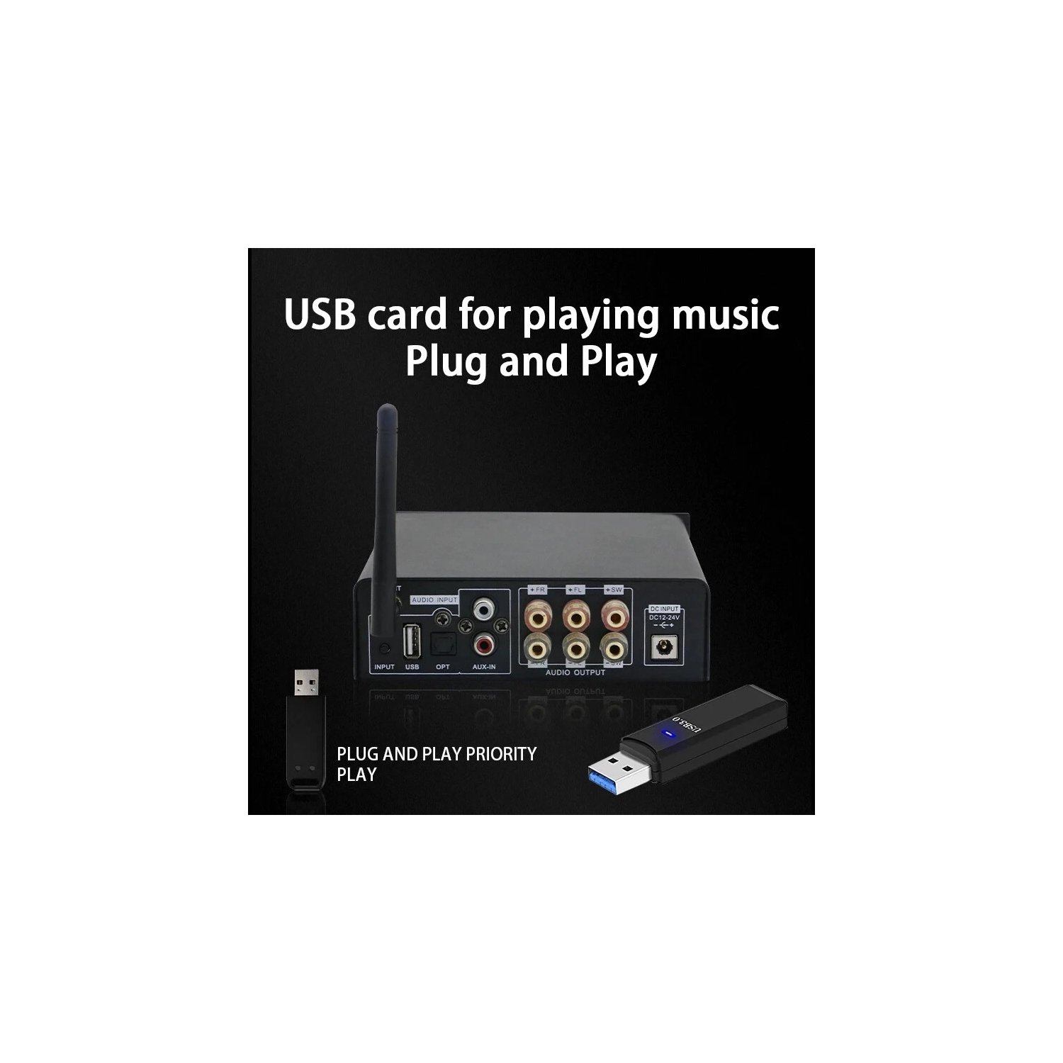 Petit amplificateur numérique Amplificateur de bureau haute puissance Bluetooth 5,0 Système audio haute fidélité à double usage pour la maison et