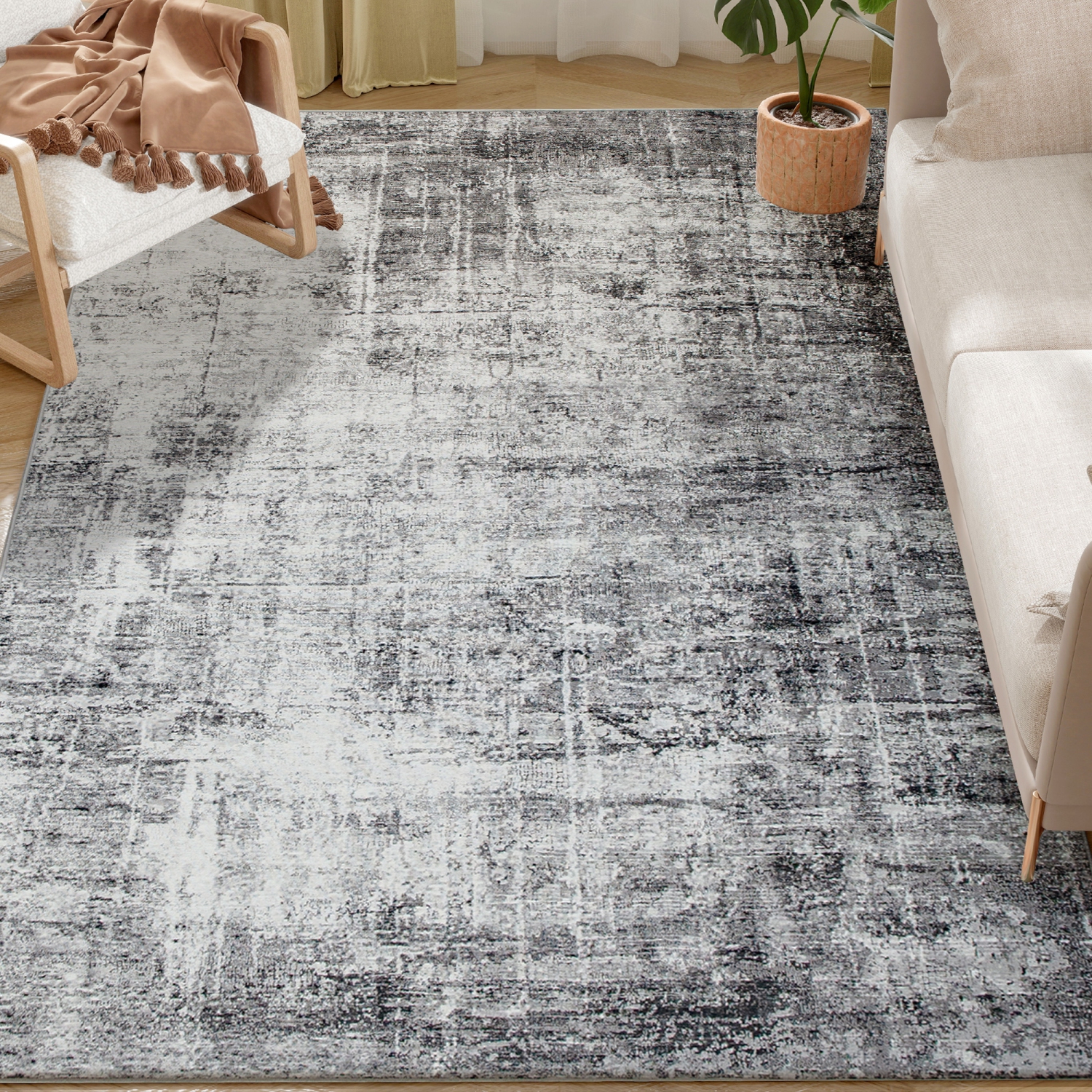 HOMCOM Area Rug for Living Room 5x7, Modern Abstract Machine Washable Rug, Non-Slip Carpet for Bedroom, Dining Room, Office, Grey