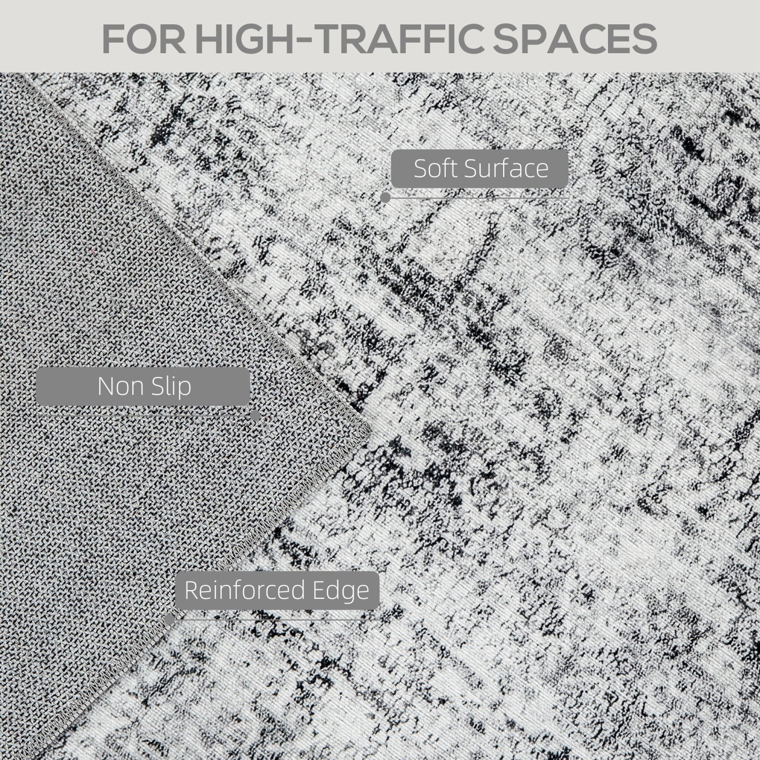 Tapis HOMCOM pour salon 6x9, tapis moderne abstrait lavable à la machine, tapis antidérapant pour chambre, salle à manger, bureau, gris