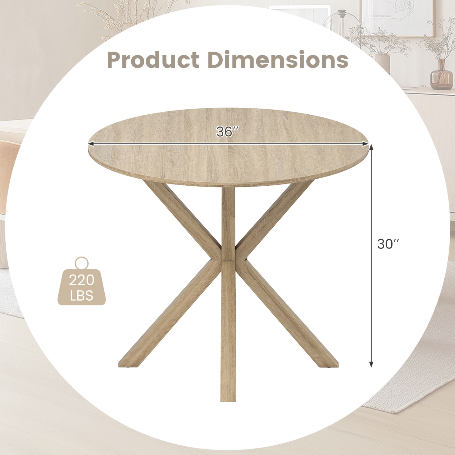 Gymax 36'' Round Farmhouse Dining Table for 4 w/Stable Intersecting Pedestal Base Gray