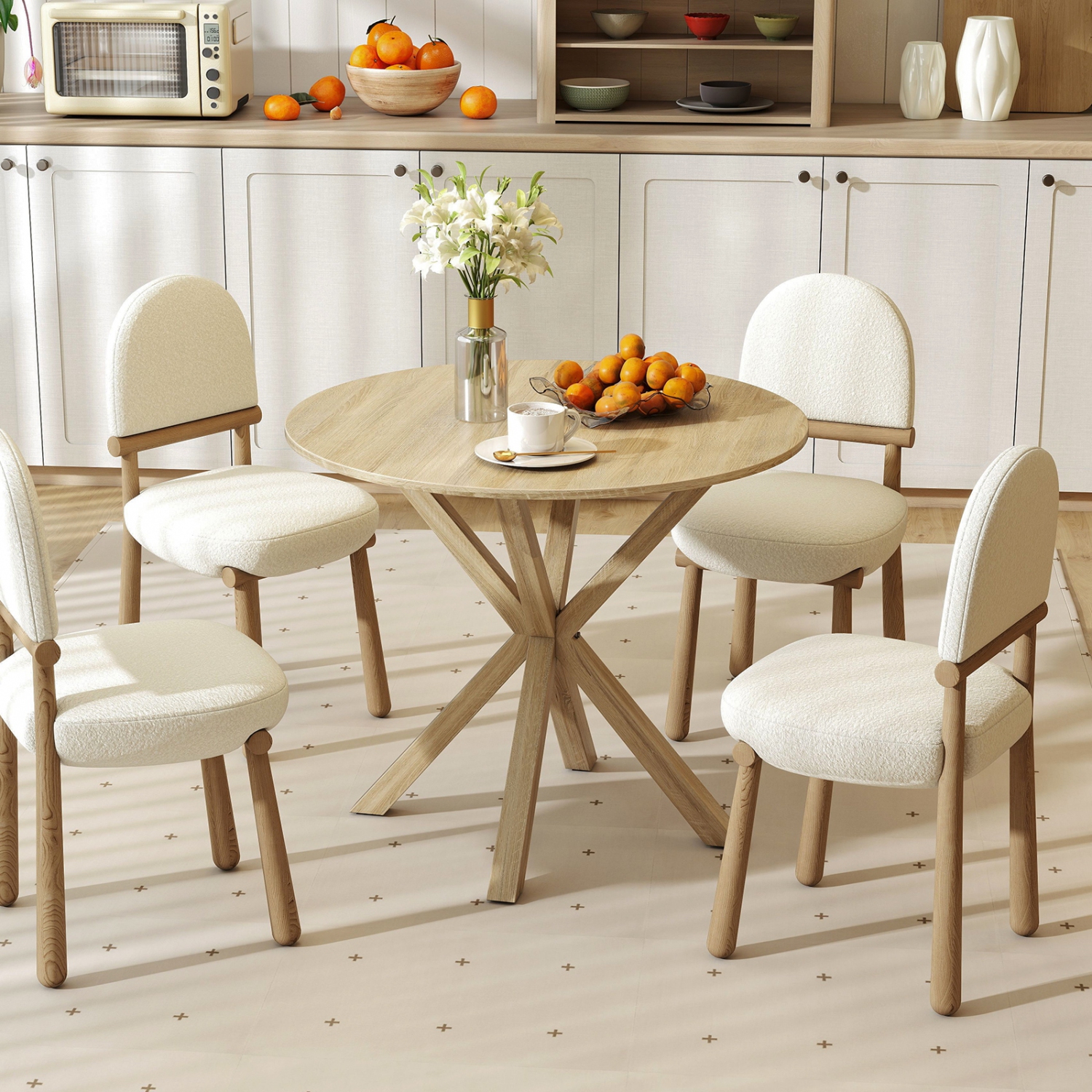 Gymax 36'' Round Farmhouse Dining Table for 4 w/Stable Intersecting Pedestal Base Gray