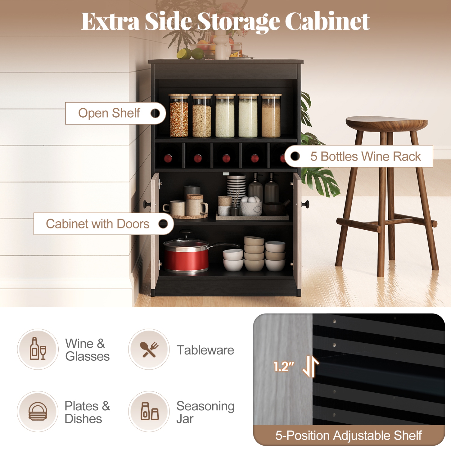 Gymax 48'' Bar Table w/ Storage Cabinet & Wine Rack Adjustable Shelf Wine Rack