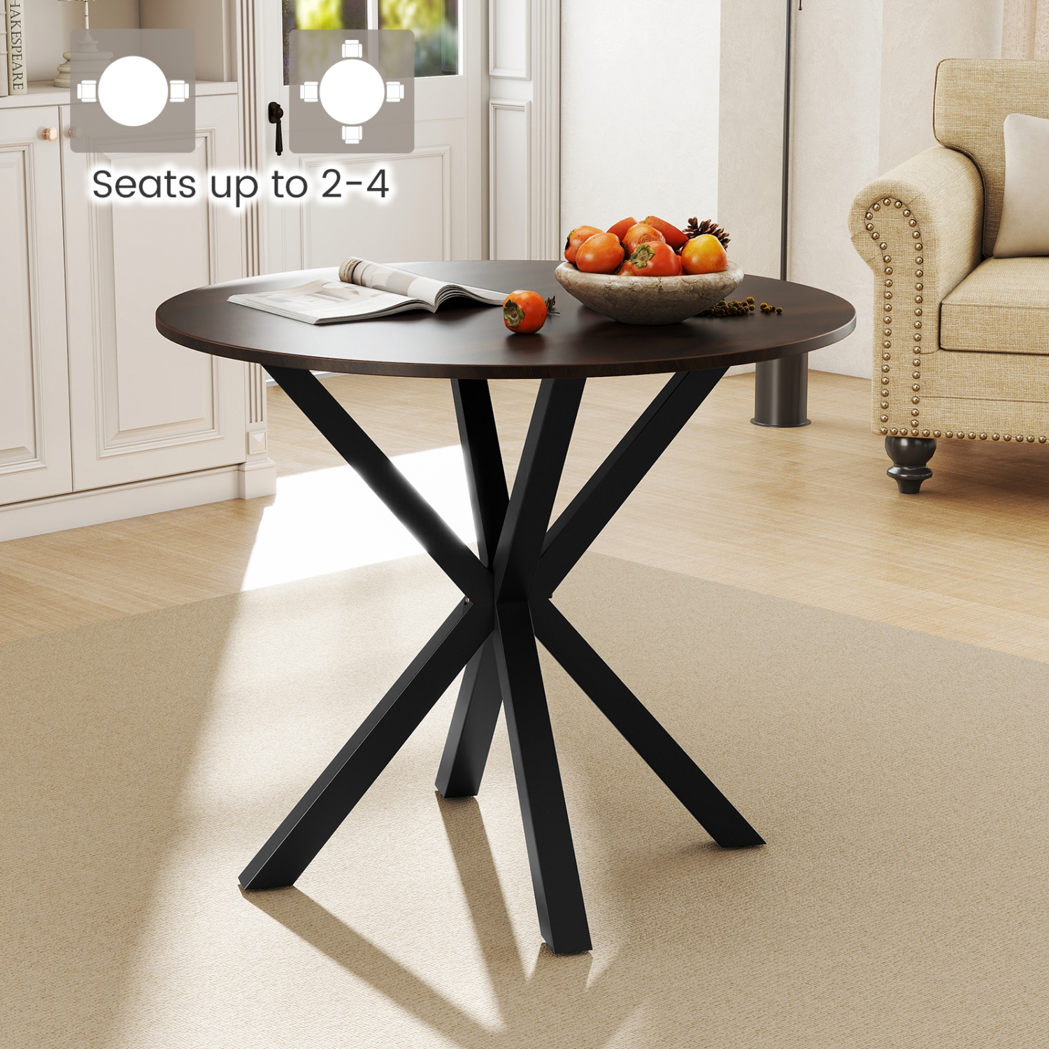 Gymax 36'' Round Farmhouse Dining Table for 4 w/Stable Intersecting Pedestal Base Brown