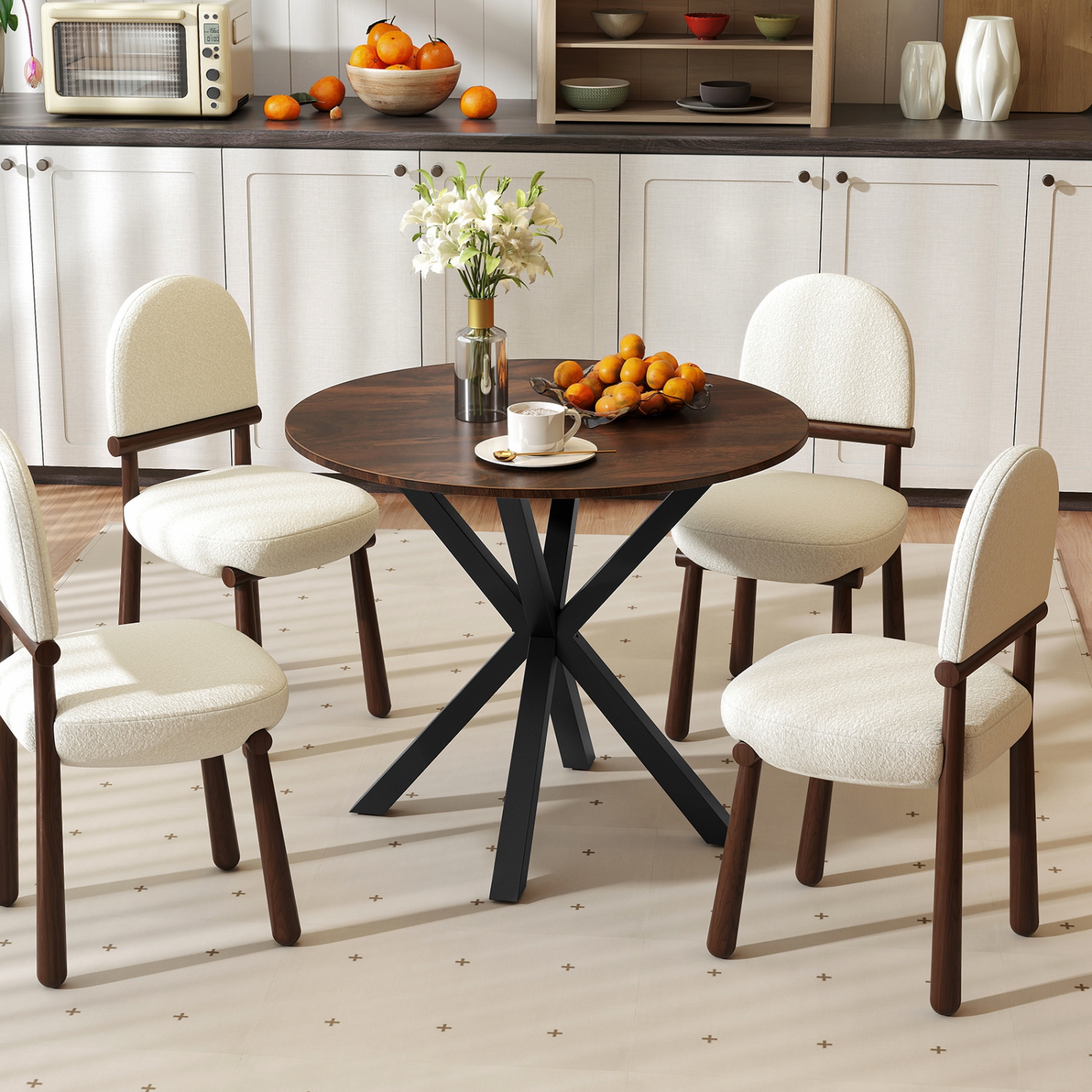 Gymax 36'' Round Farmhouse Dining Table for 4 w/Stable Intersecting Pedestal Base Brown