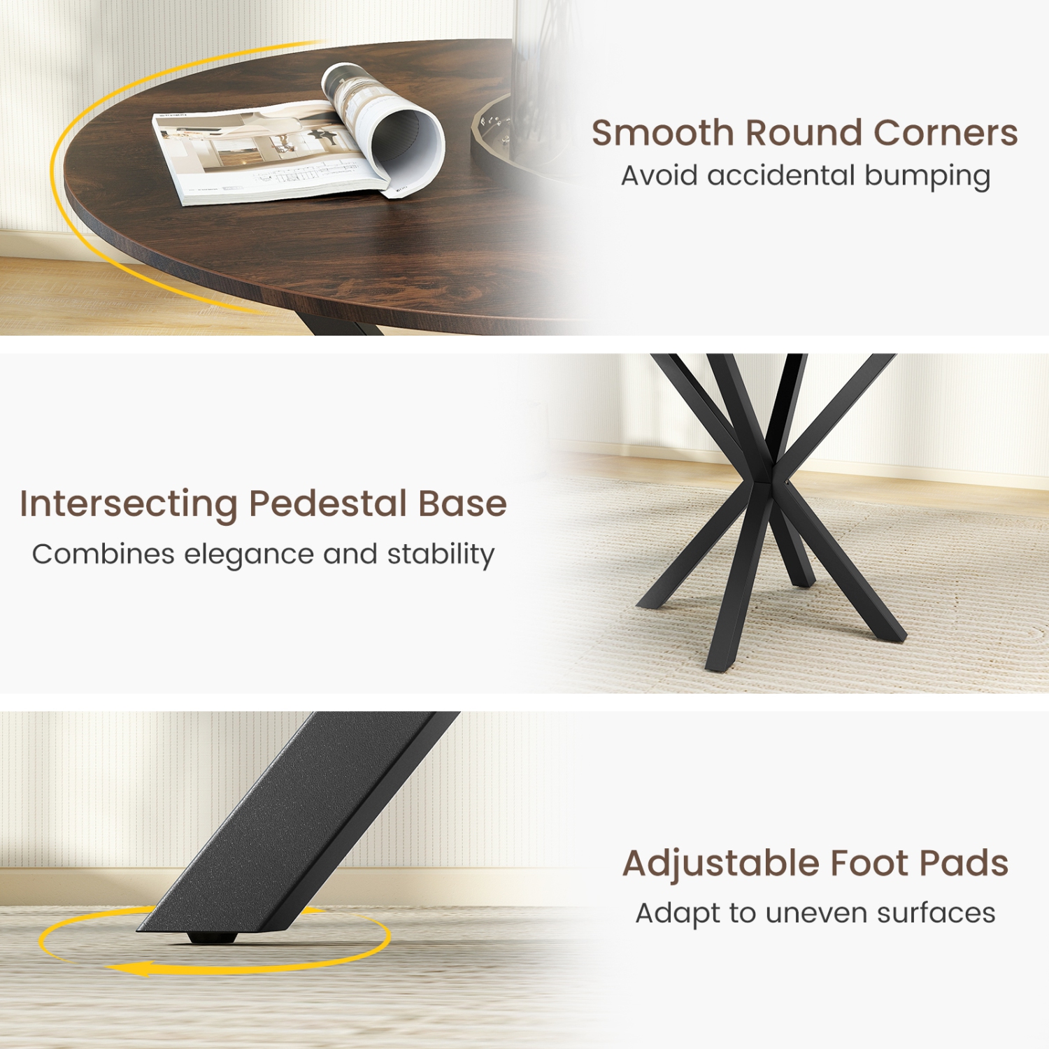 Gymax 36'' Round Farmhouse Dining Table for 4 w/Stable Intersecting Pedestal Base Brown