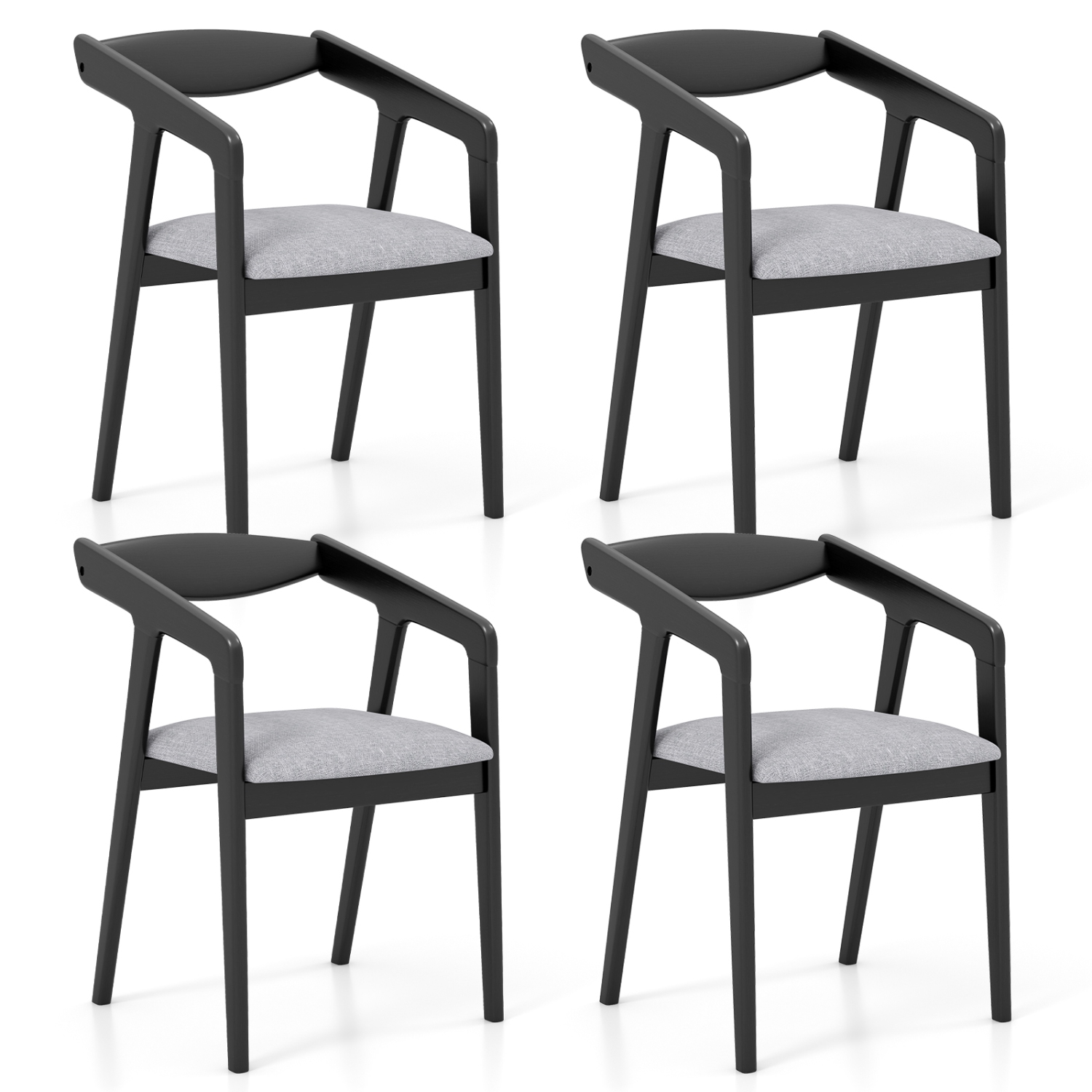 Gymax 4 PCS Wooden Dining Chair w/ Rubber Wood Frame Armrests Padded Cushion