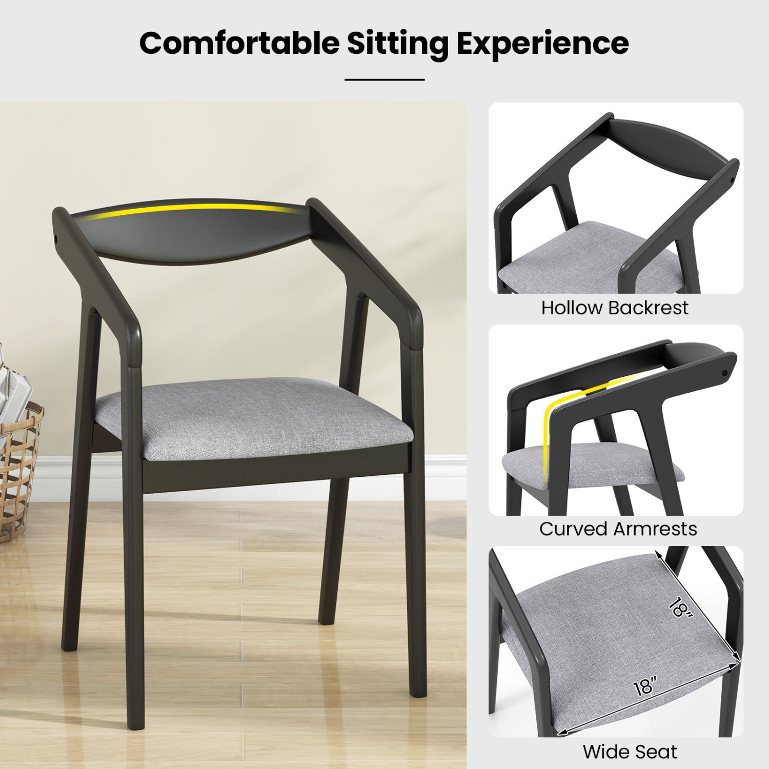 Gymax 4 PCS Wooden Dining Chair w/ Rubber Wood Frame Armrests Padded Cushion