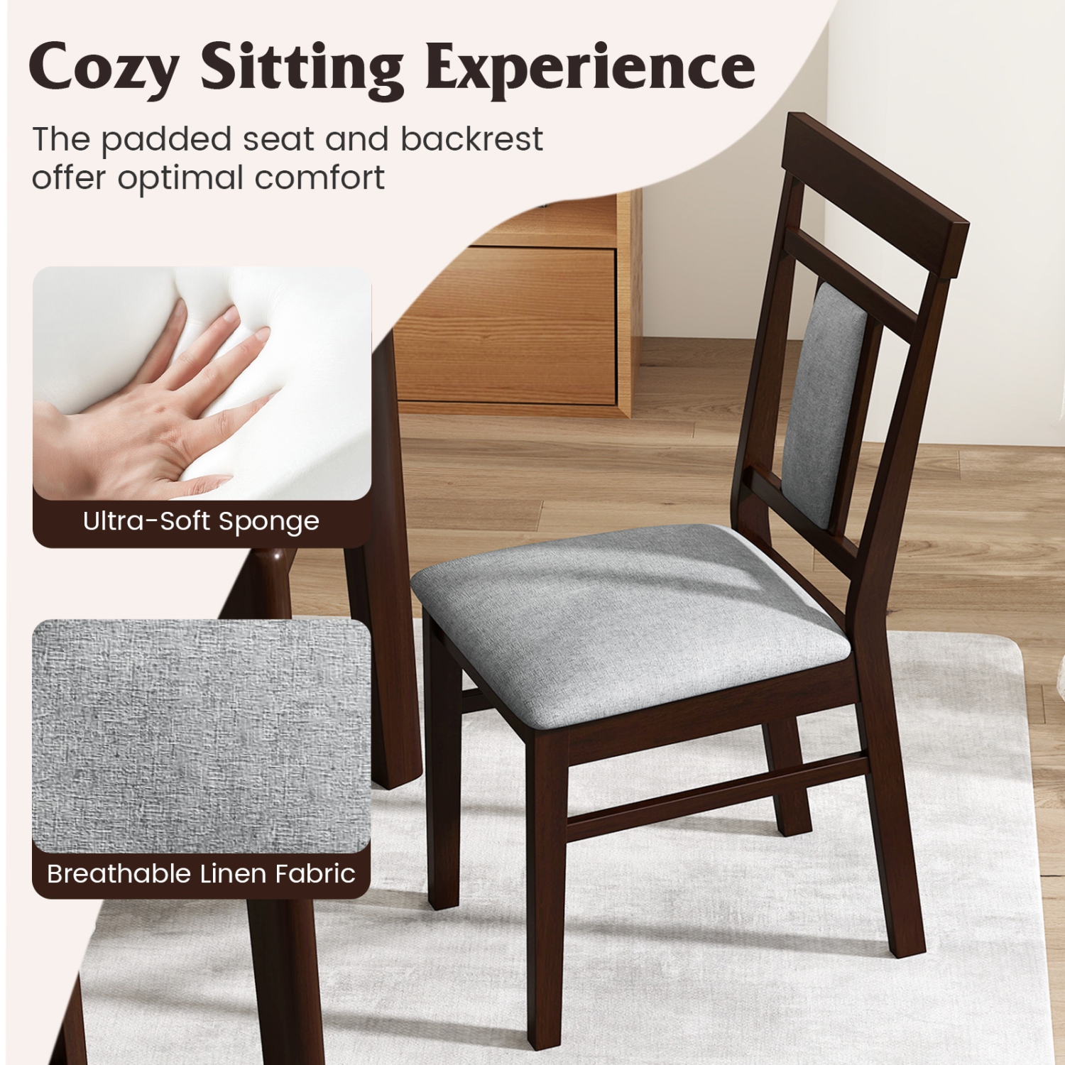 Gymax Modern Home Dining Chair Set of 4 w/Upholstered Seat & Backrest Rubber Wood Legs