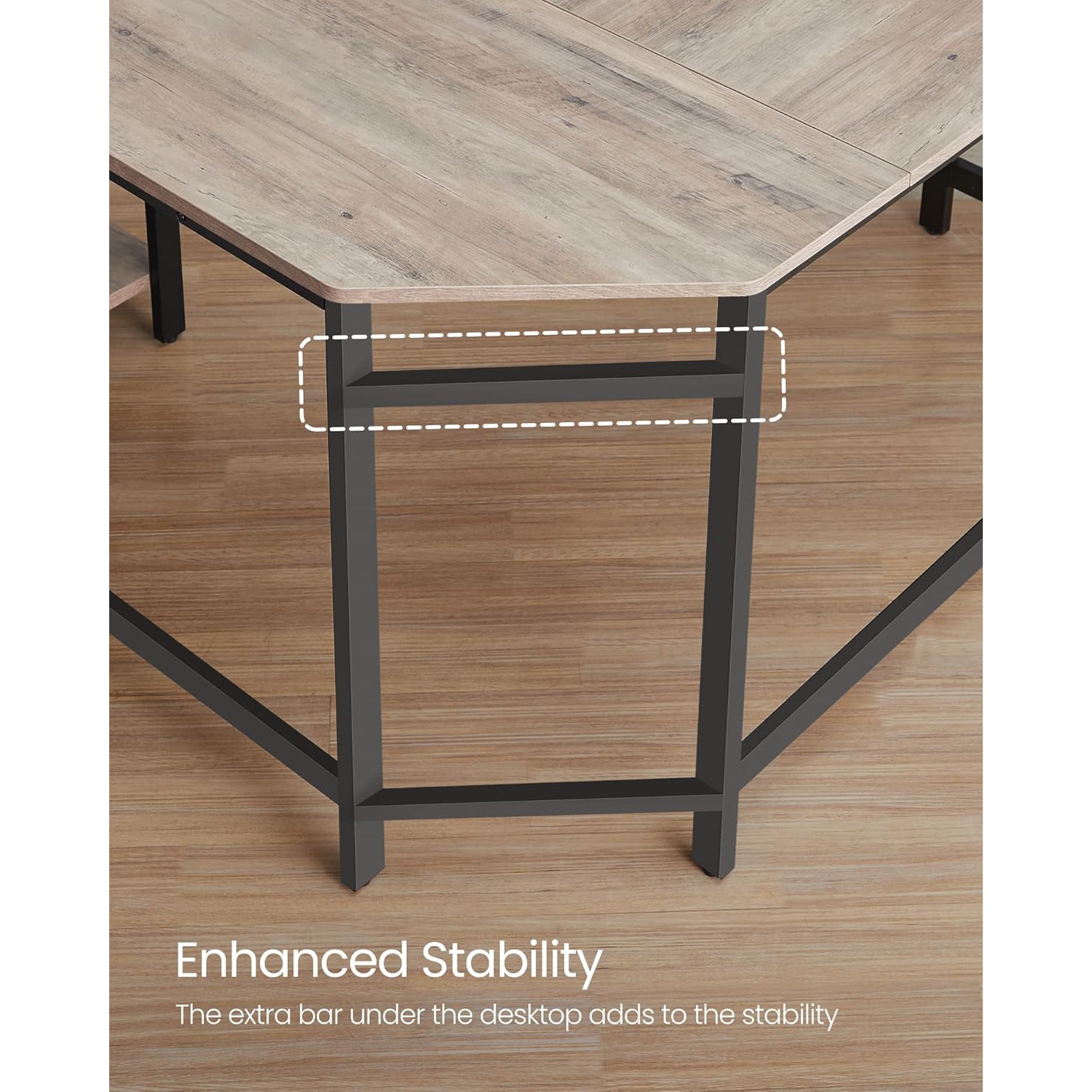 Bureau d'angle en L VASAGLE – Bureau pour les jeux et les postes de travail avec 2 tablettes de rangement pour le bureau à domicile, le grège et