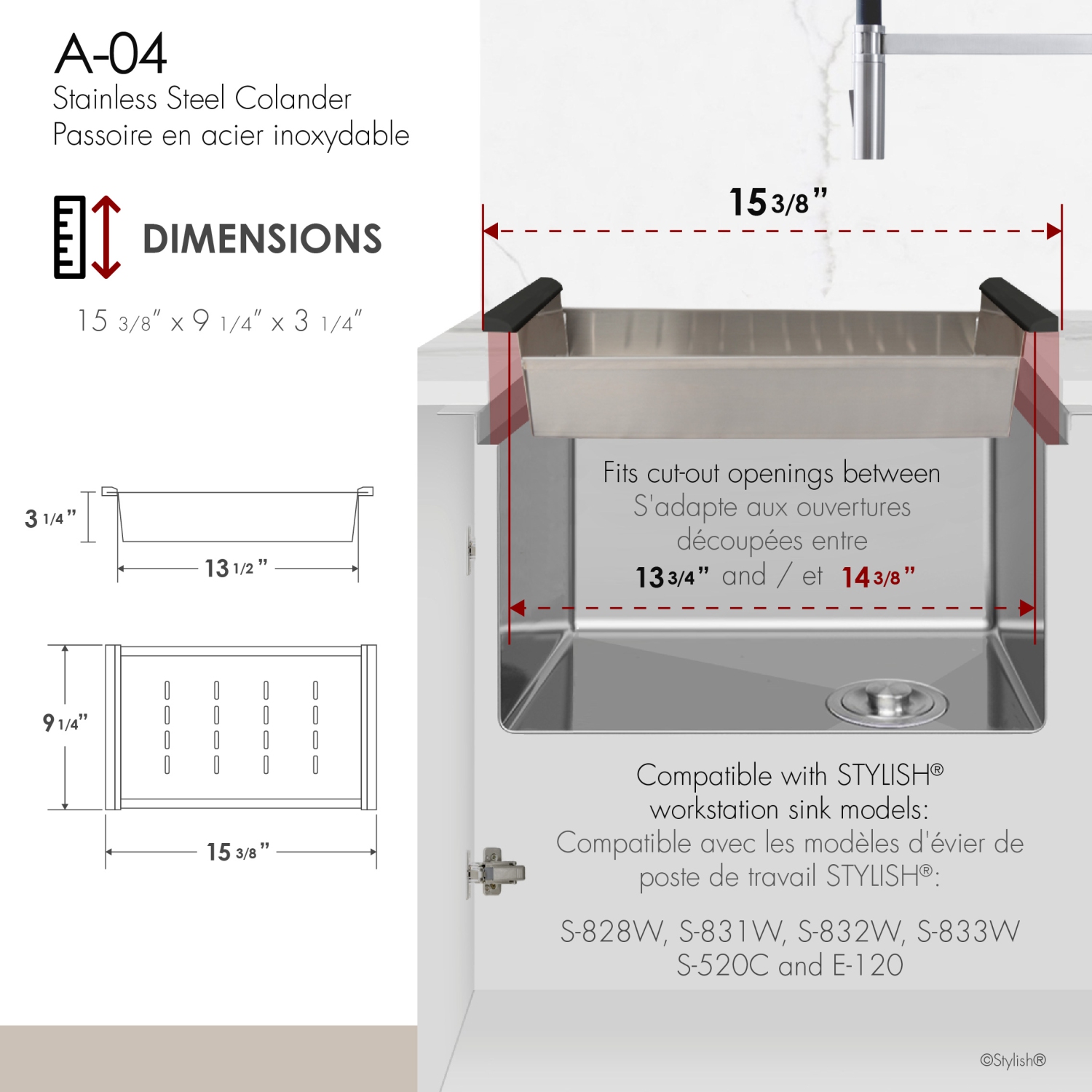 15 3/8 Stainless Steel Workstation Colander