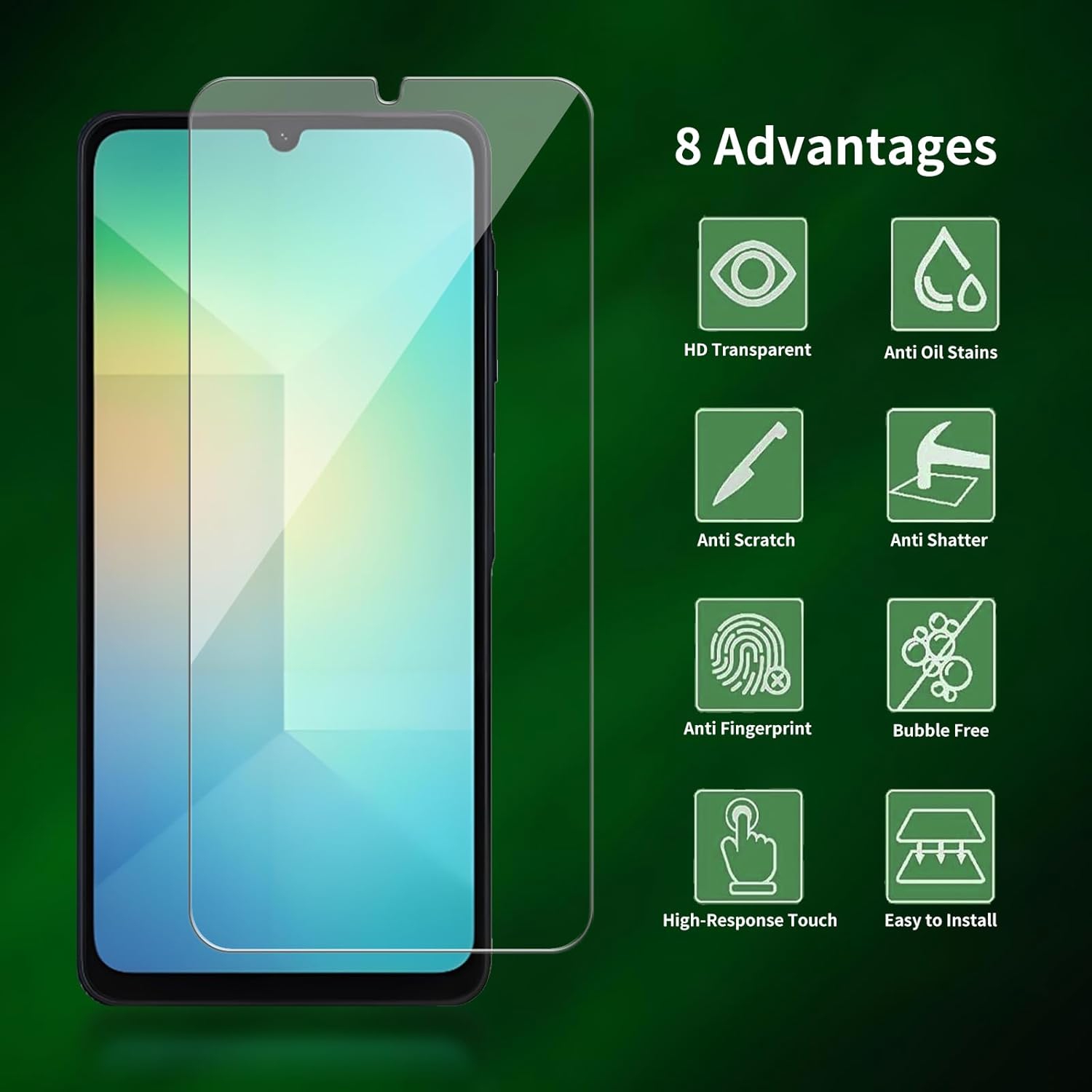 Verre trempé pour Galaxy A06 de Samsung Protecteur d'écran HD 9H antirayure, sans bulles, protecteur d'écran tactile précis [paquet de 2]