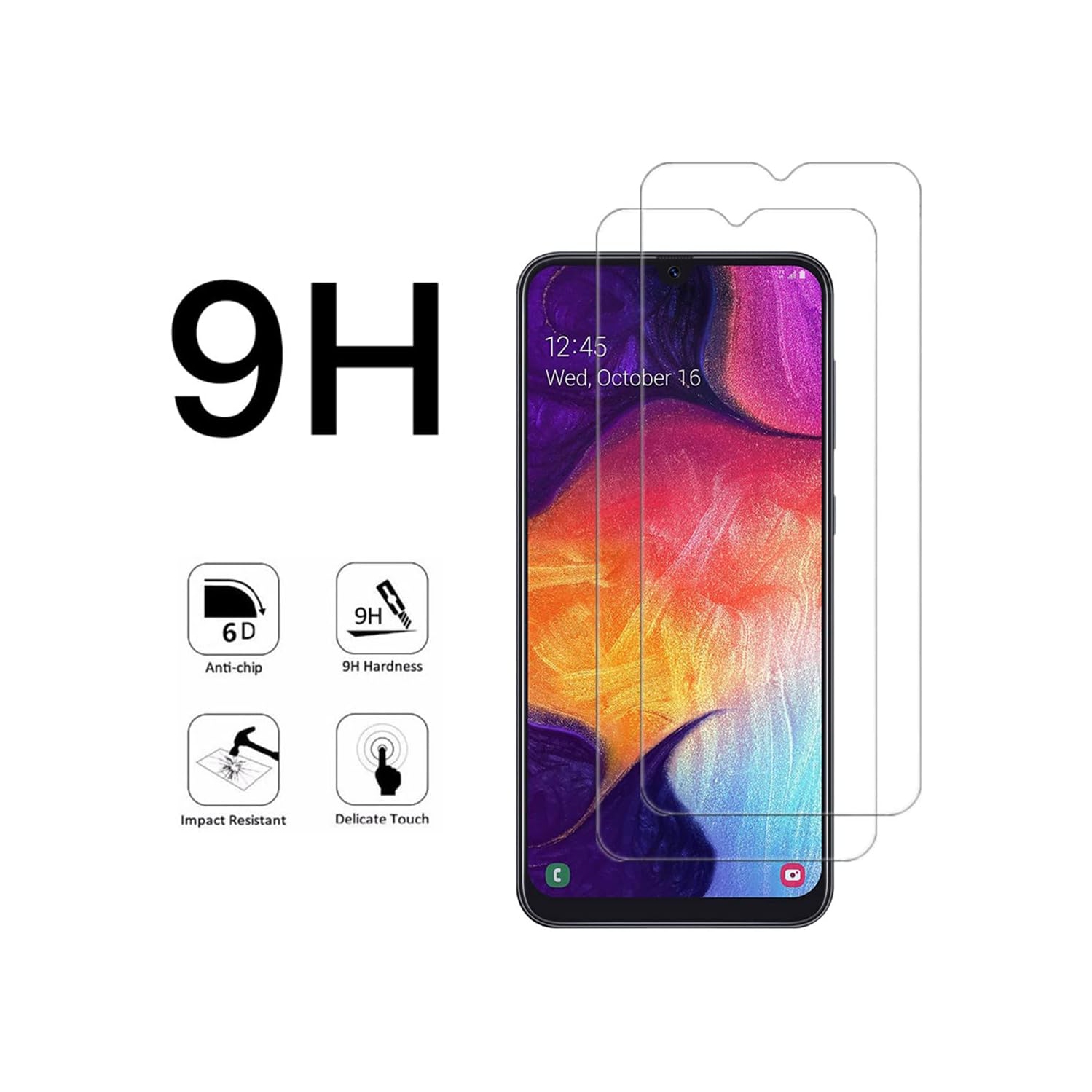Verre trempé pour Galaxy A50 de Samsung Protecteur d'écran HD 9H antirayure, sans bulles, protecteur d'écran tactile précis [paquet de 2]