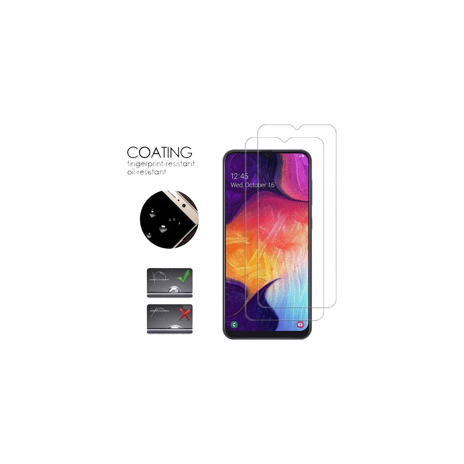 Verre trempé pour Galaxy A50 de Samsung Protecteur d'écran HD 9H antirayure, sans bulles, protecteur d'écran tactile précis [paquet de 2]