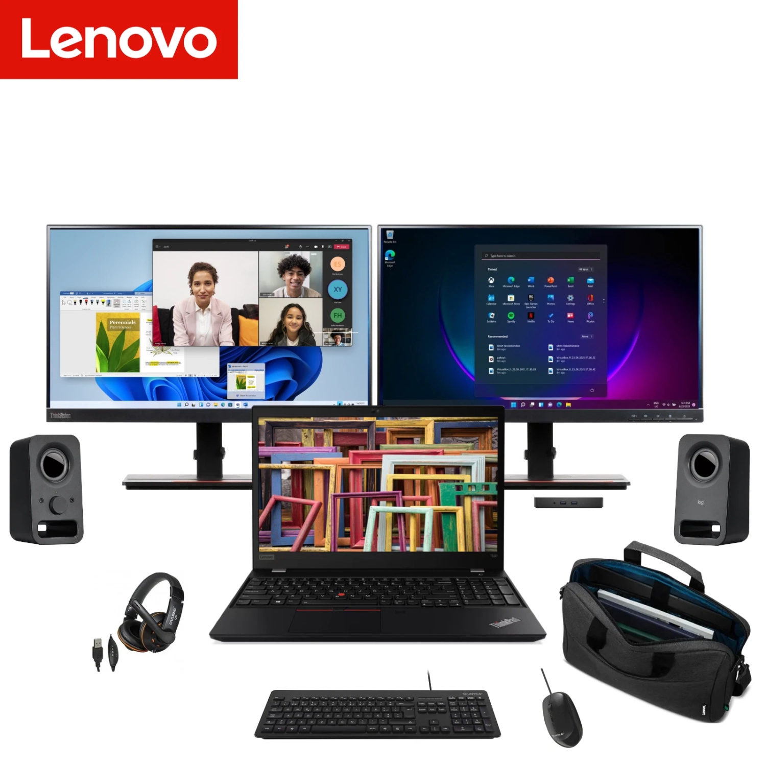 Refurbished Lenovo Special Combo Package (i7D2M8B) 15.6" Laptop and 44" Wide (22+22) Monitor