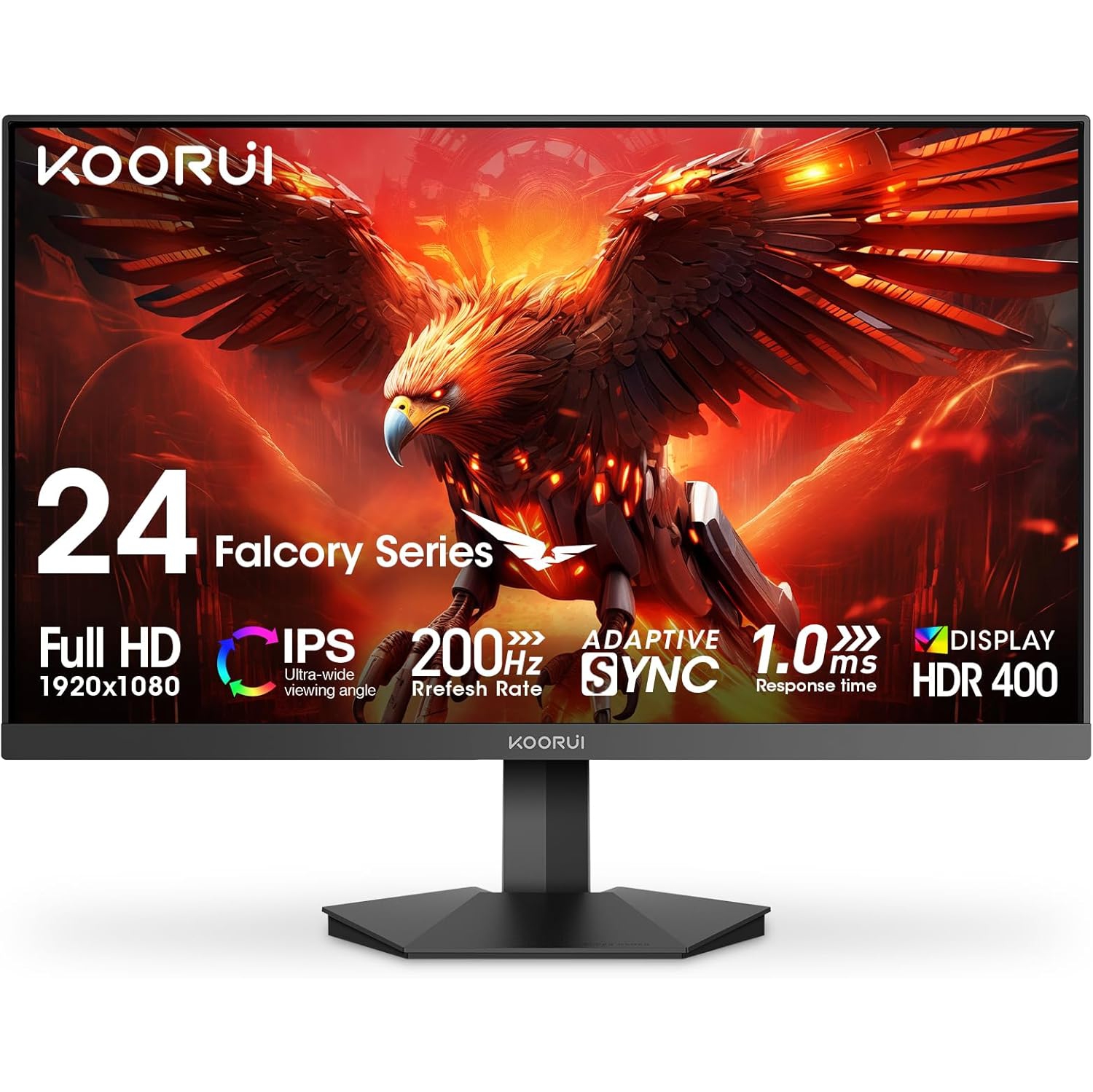 KOORUI 24 Inch IPS Gaming Monitor, FHD 1920×1080p,165Hz 200Hz ,1ms Adaptive Sync DCI-P3 90% Color Gamut, HDR400, 2 x HDMI 2.0, DisplayPort 1.4, Tilt
