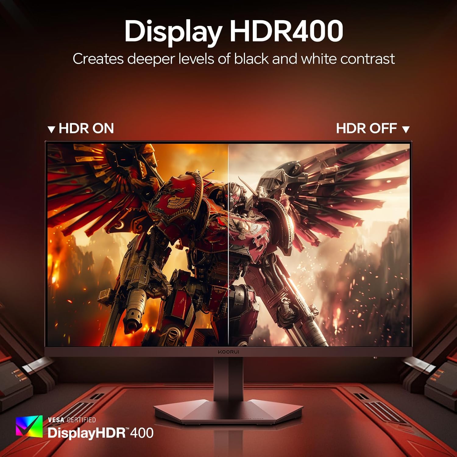 KOORUI 24 Inch IPS Gaming Monitor, FHD 1920×1080p,165Hz 200Hz ,1ms Adaptive Sync DCI-P3 90% Color Gamut, HDR400, 2 x HDMI 2.0, DisplayPort 1.4, Tilt