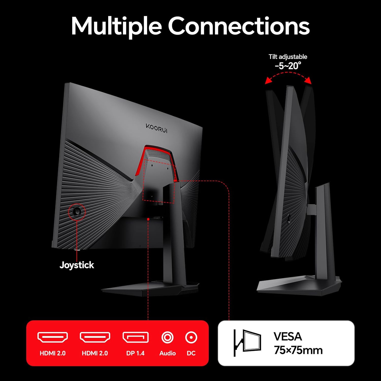 KOORUI 24 Inch IPS Gaming Monitor, FHD 1920×1080p,165Hz 200Hz ,1ms Adaptive Sync DCI-P3 90% Color Gamut, HDR400, 2 x HDMI 2.0, DisplayPort 1.4, Tilt