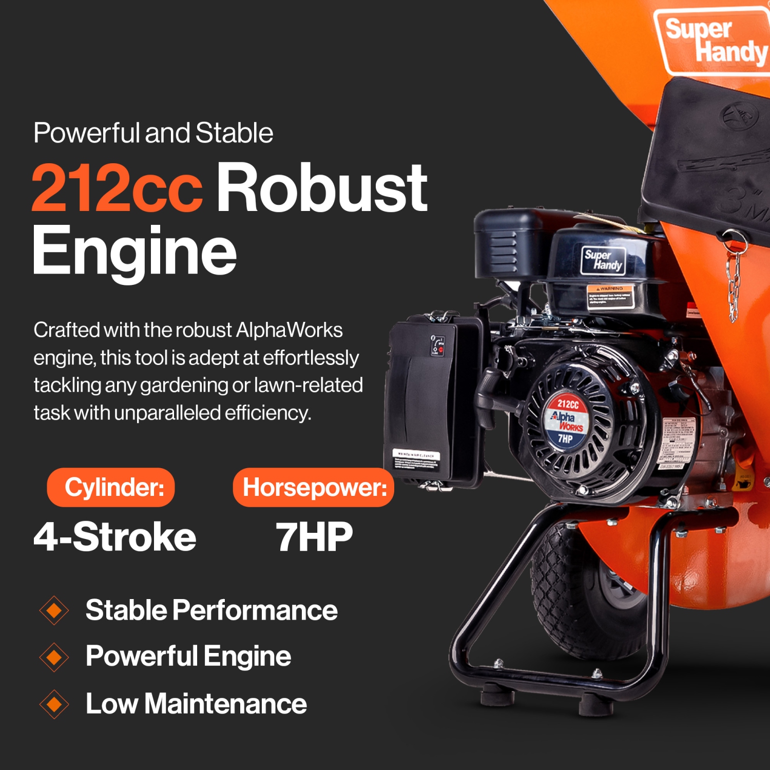 Déchiqueteuse à bois SuperHandy ultra robuste 3-en-1 multifonction 7 HP, capacité maximale de 3 po