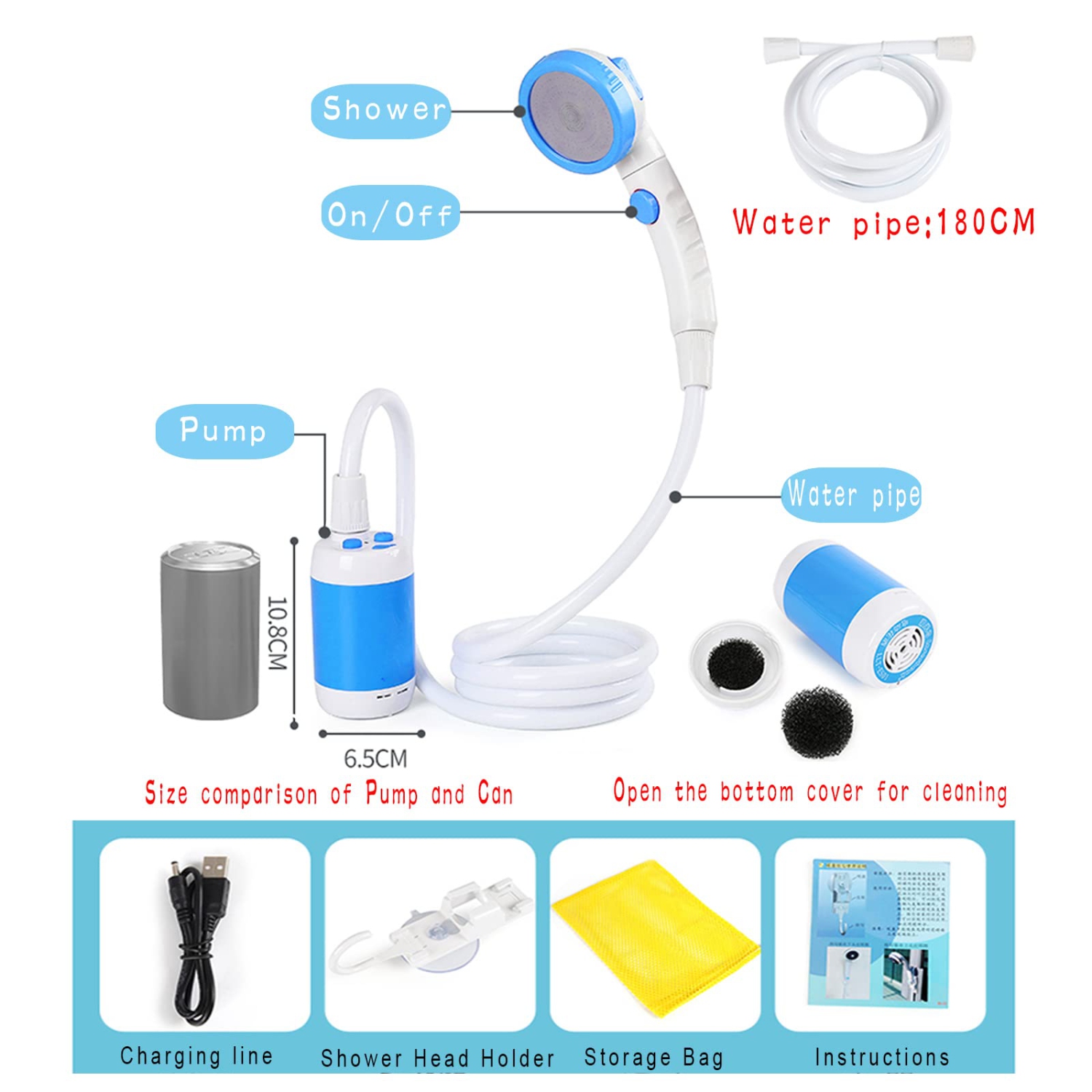 Camp Shower Portable Shower Camping Shower Outdoor Camp Shower Head for Camping Car Washing Gardening Pet Cleaning