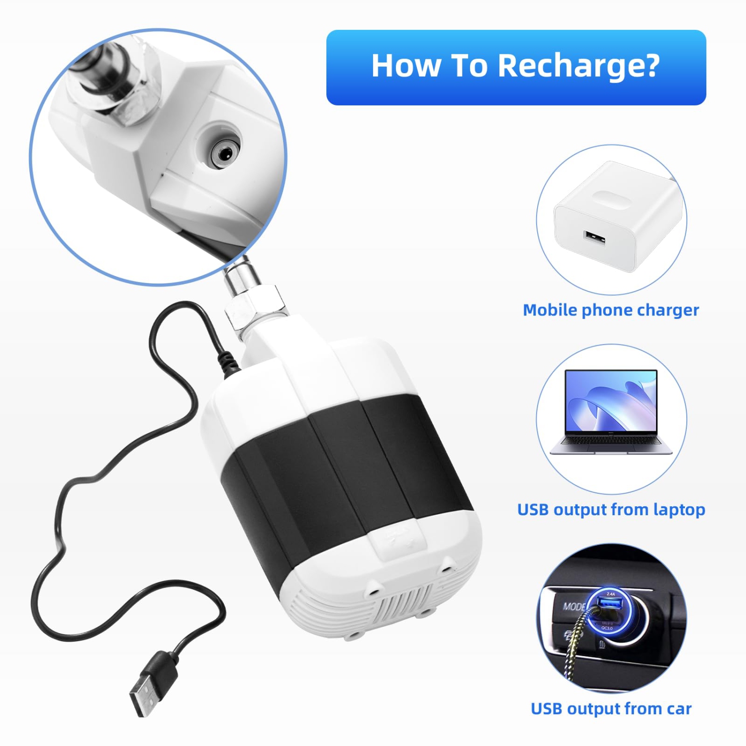 Pompe de douche portative pour le camping – Pulvérisateur de douche extérieur rechargeable pour le camping, la randonnée, les voyages, le lavage de