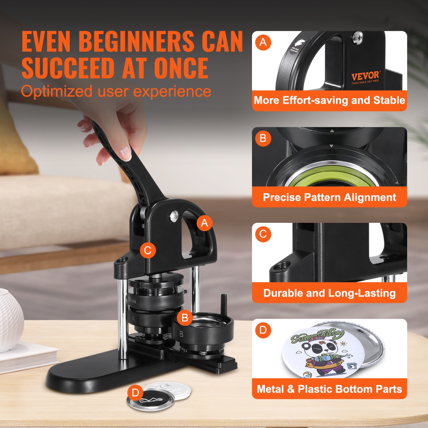 Machine de création de boutons VEVOR 3-en-1, 1/1.25/2.28&nbsp;po(25/32/58mm), Kit de presse-poinçon sans installation, Fournitures de fabrication de