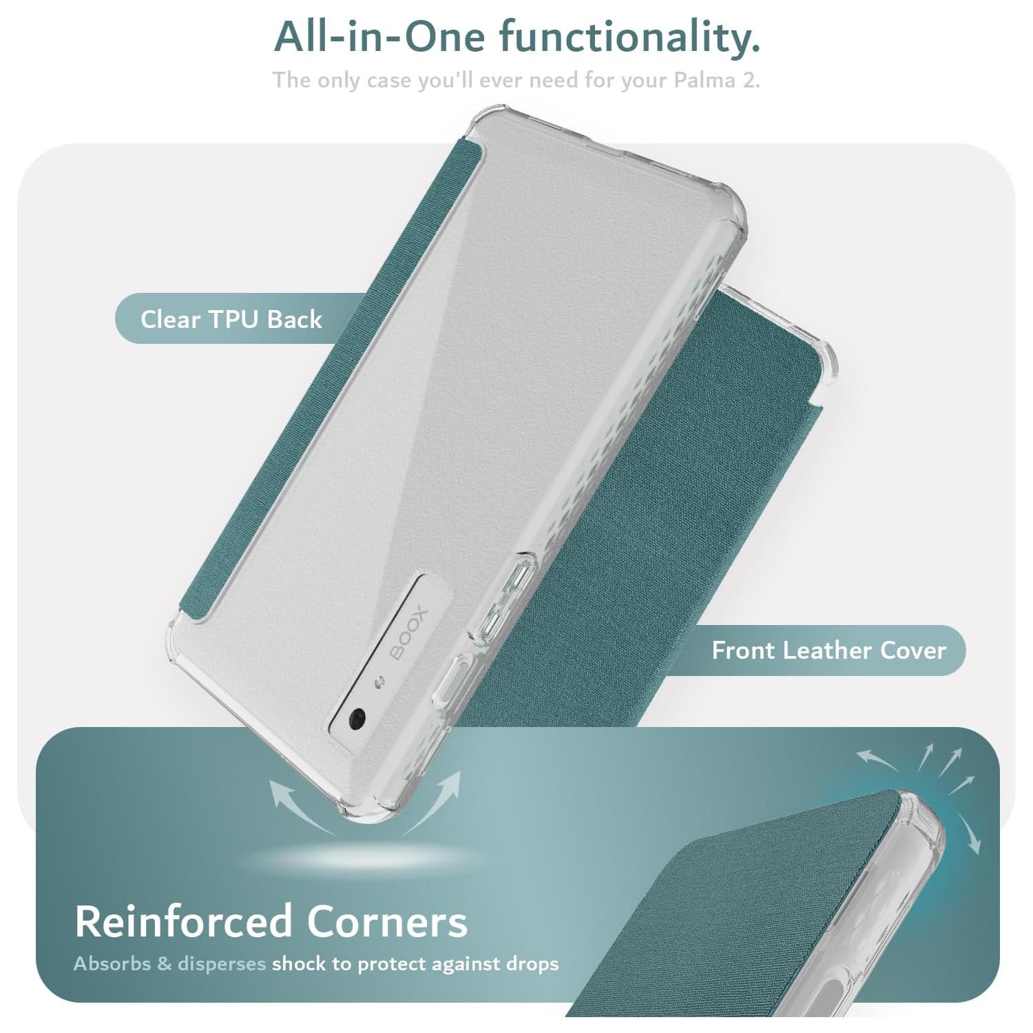 Étui SKN FLIP V2 de TUDIA conçu pour Onyx Boox Palma 2 - Turquoise transparent