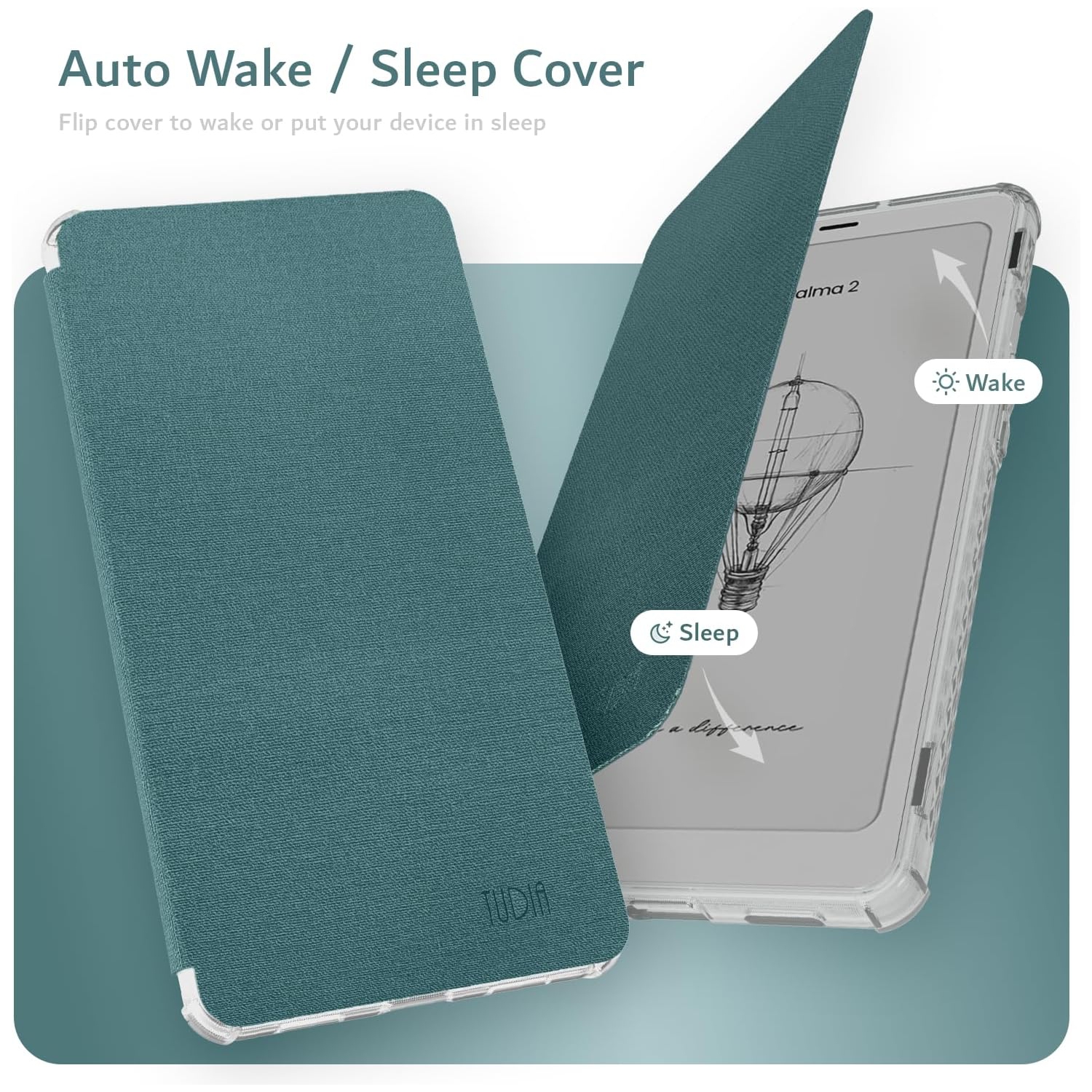 Étui SKN FLIP V2 de TUDIA conçu pour Onyx Boox Palma 2 - Turquoise transparent