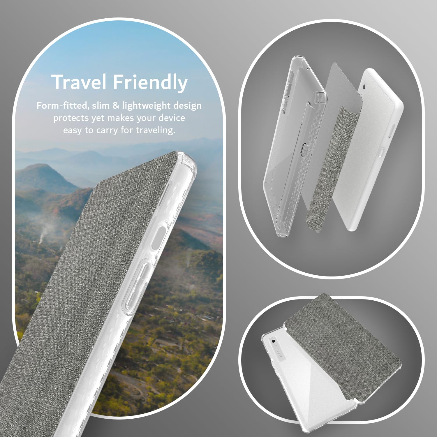 TUDIA SKN FLIP for Onyx Boox Palma 2 Case - Clear Grey