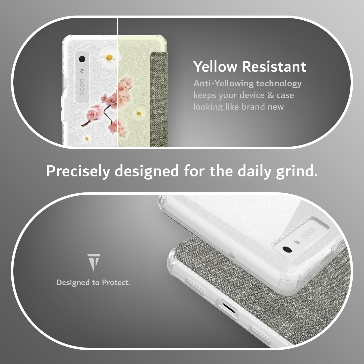 TUDIA SKN FLIP for Onyx Boox Palma 2 Case - Clear Grey