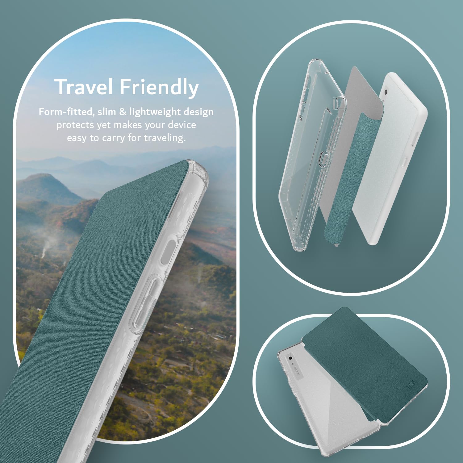 TUDIA SKN FLIP for Onyx Boox Palma 2 Case - Clear Turquoise