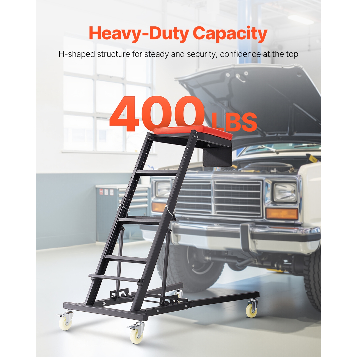 VEVOR Automotive Topside Creeper, Engine Creeper 42.5"-64.8", 400 LBS Capacity High Top Creeper, 4 Swivel Caster Wheels, Padded Deck, Creeper for