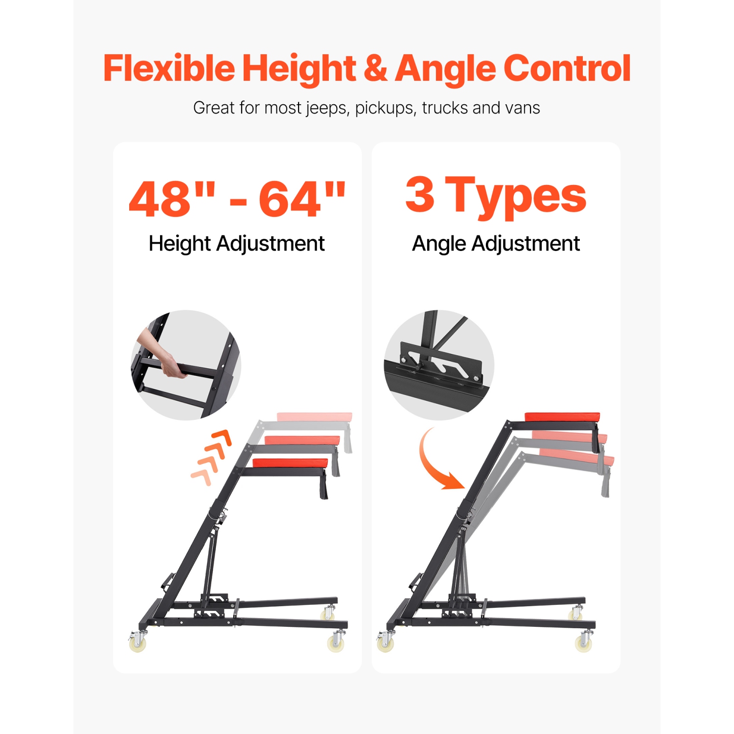 VEVOR Automotive Topside Creeper, Engine Creeper 42.5"-64.8", 400 LBS Capacity High Top Creeper, 4 Swivel Caster Wheels, Padded Deck, Creeper for