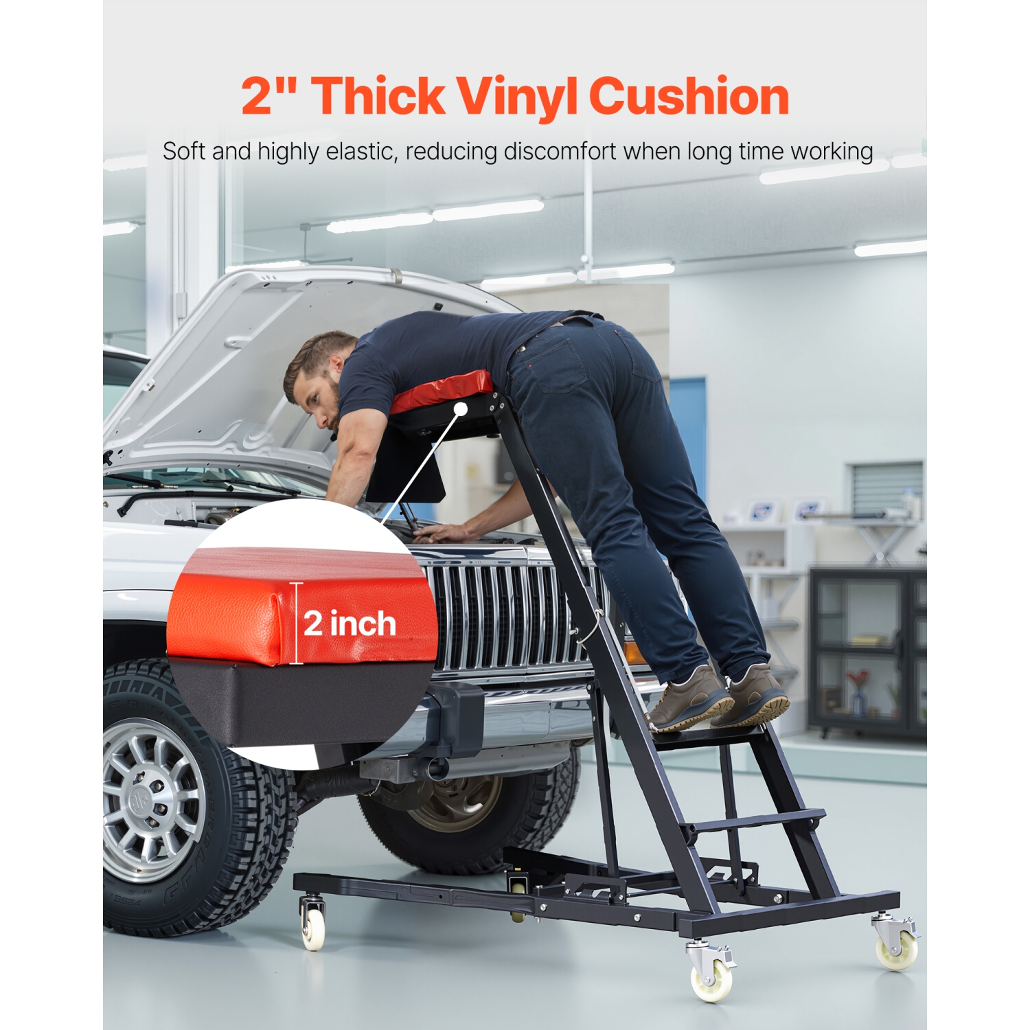 VEVOR Automotive Topside Creeper, Engine Creeper 42.5"-64.8", 400 LBS Capacity High Top Creeper, 4 Swivel Caster Wheels, Padded Deck, Creeper for