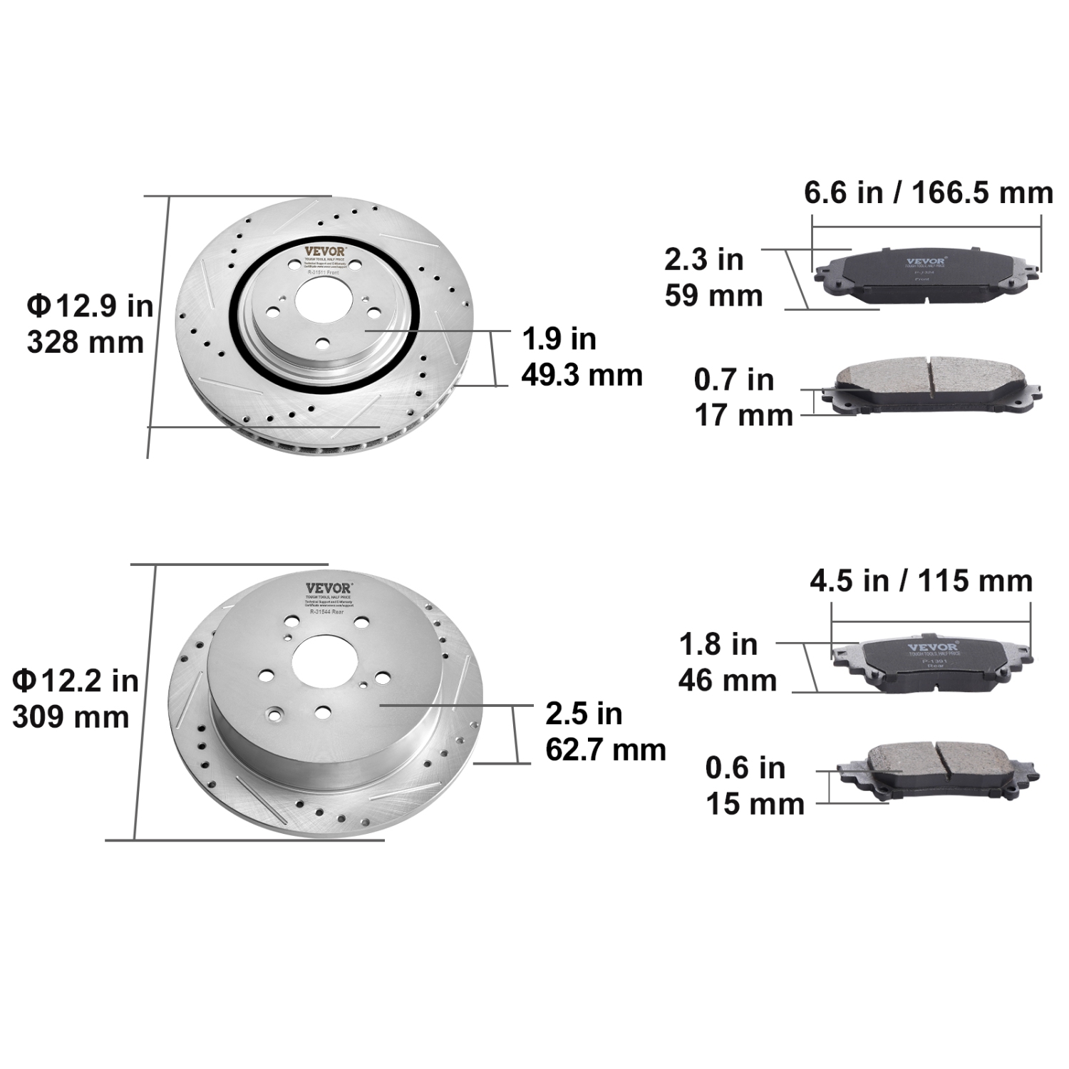 thumbnail image 2 of 309mm Rear Drilled & Slotted Brake Rotors For Toyota Highlander, Sienna, Lexus RX350 RX450h (Pair) 2 of 6