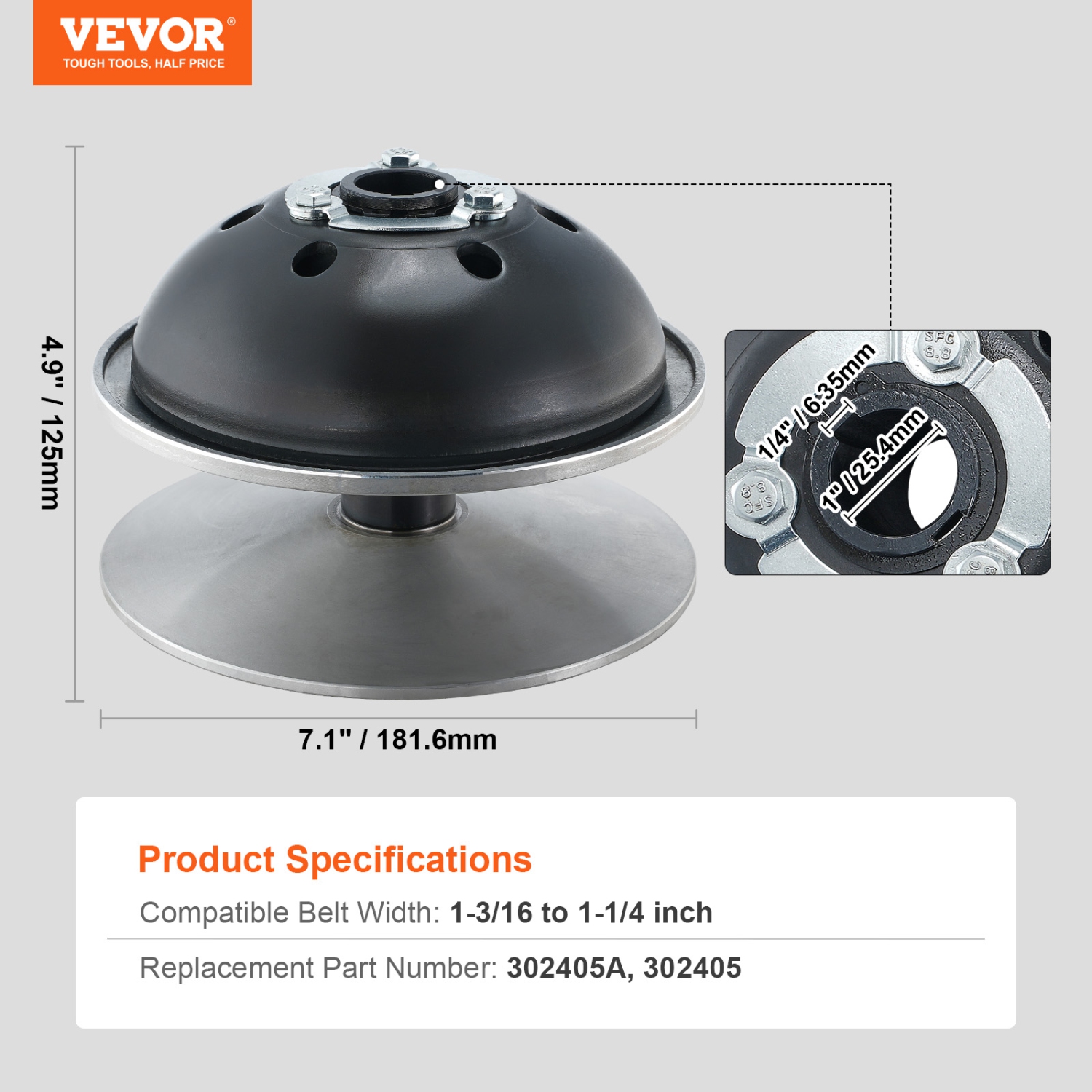 VEVOR Primary Drive Clutch, 780 Series Go-Kart Drive Clutch 1" Bore 1/4" Keyway Comet, for Taking a 1 3/16-1 1/4" Wide Belt 4 Cycle Engines, Replace#