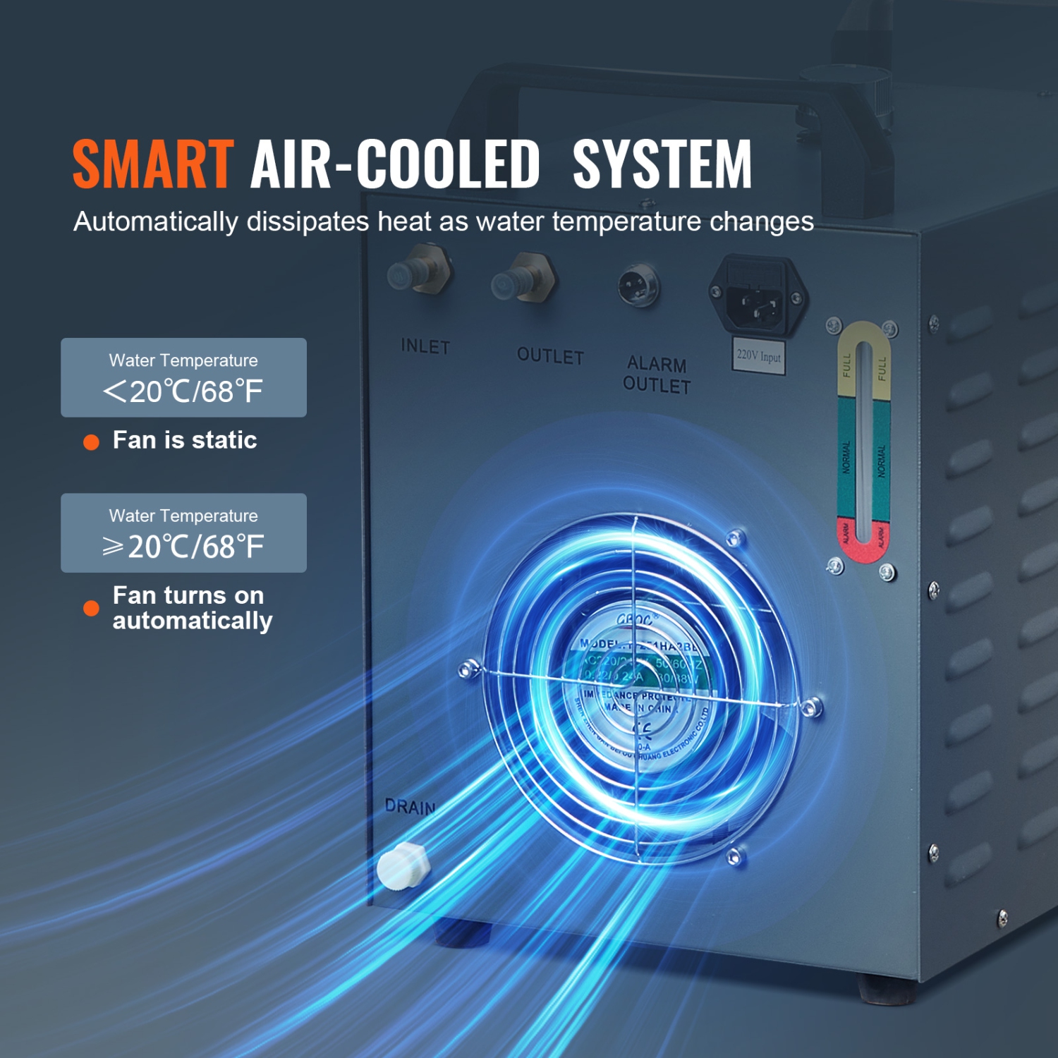 Refroidisseur d'eau industriel VEVOR CW-3000(PRO), refroidisseur d'eau industriel refroidi à l'air 150&nbsp;W avec capacité du réservoir d'eau