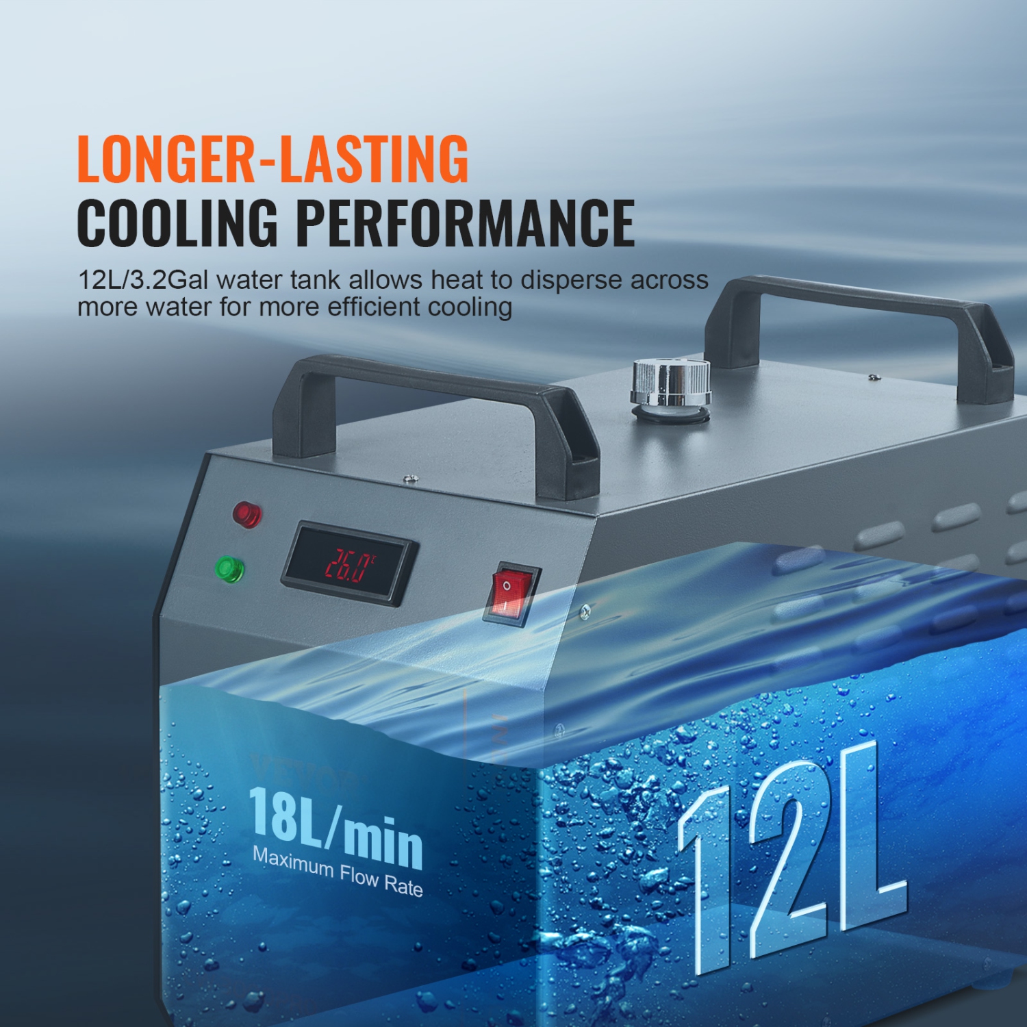 Refroidisseur d'eau industriel VEVOR CW-3000(PRO), refroidisseur d'eau industriel refroidi à l'air 150&nbsp;W avec capacité du réservoir d'eau