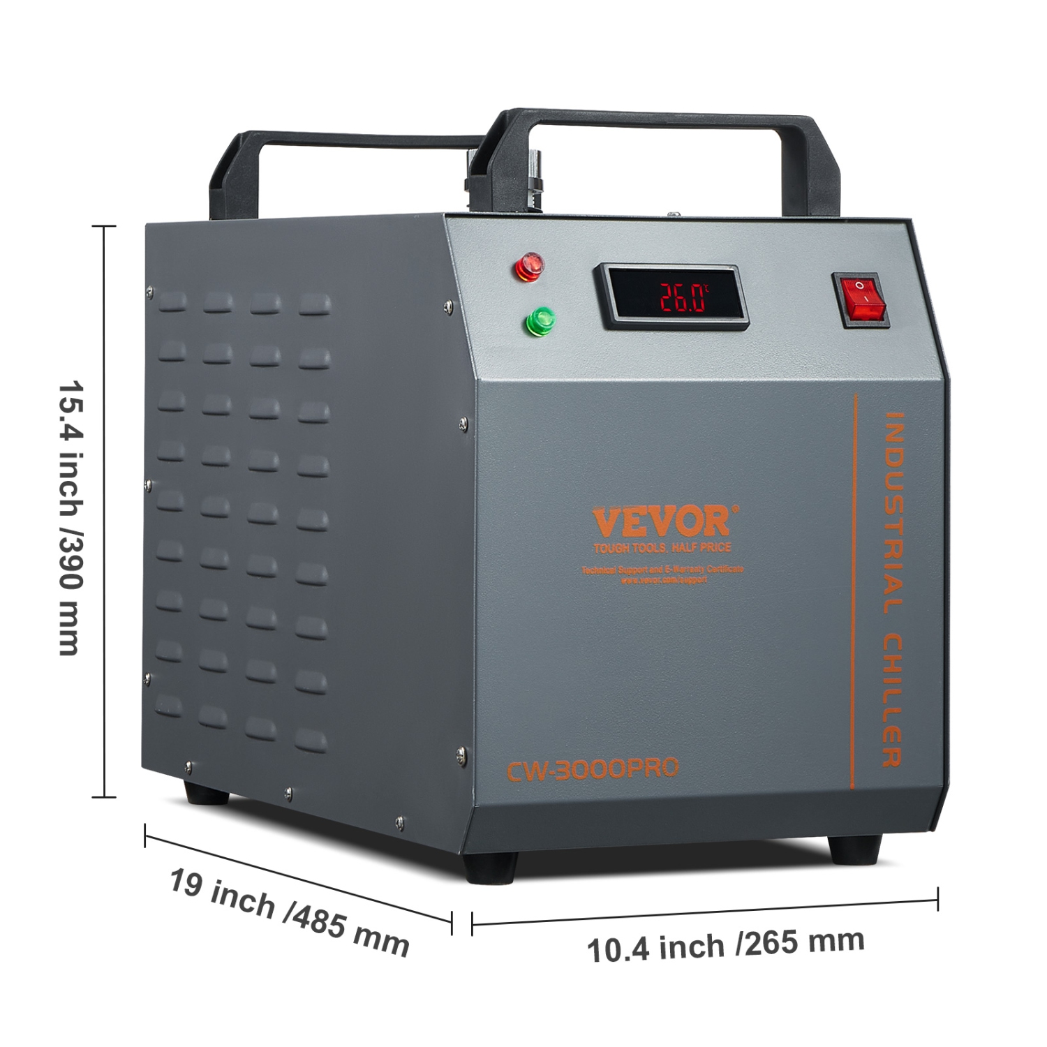 Refroidisseur d'eau industriel VEVOR CW-3000(PRO), refroidisseur d'eau industriel refroidi à l'air 150&nbsp;W avec capacité du réservoir d'eau