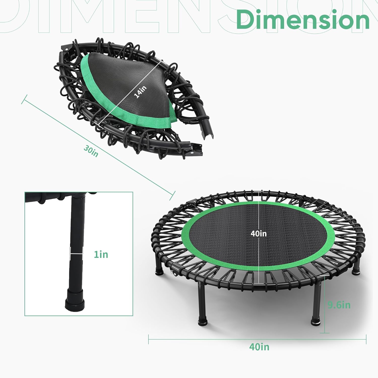 Ainfox 40inch Foldable Mini Trampoline Green