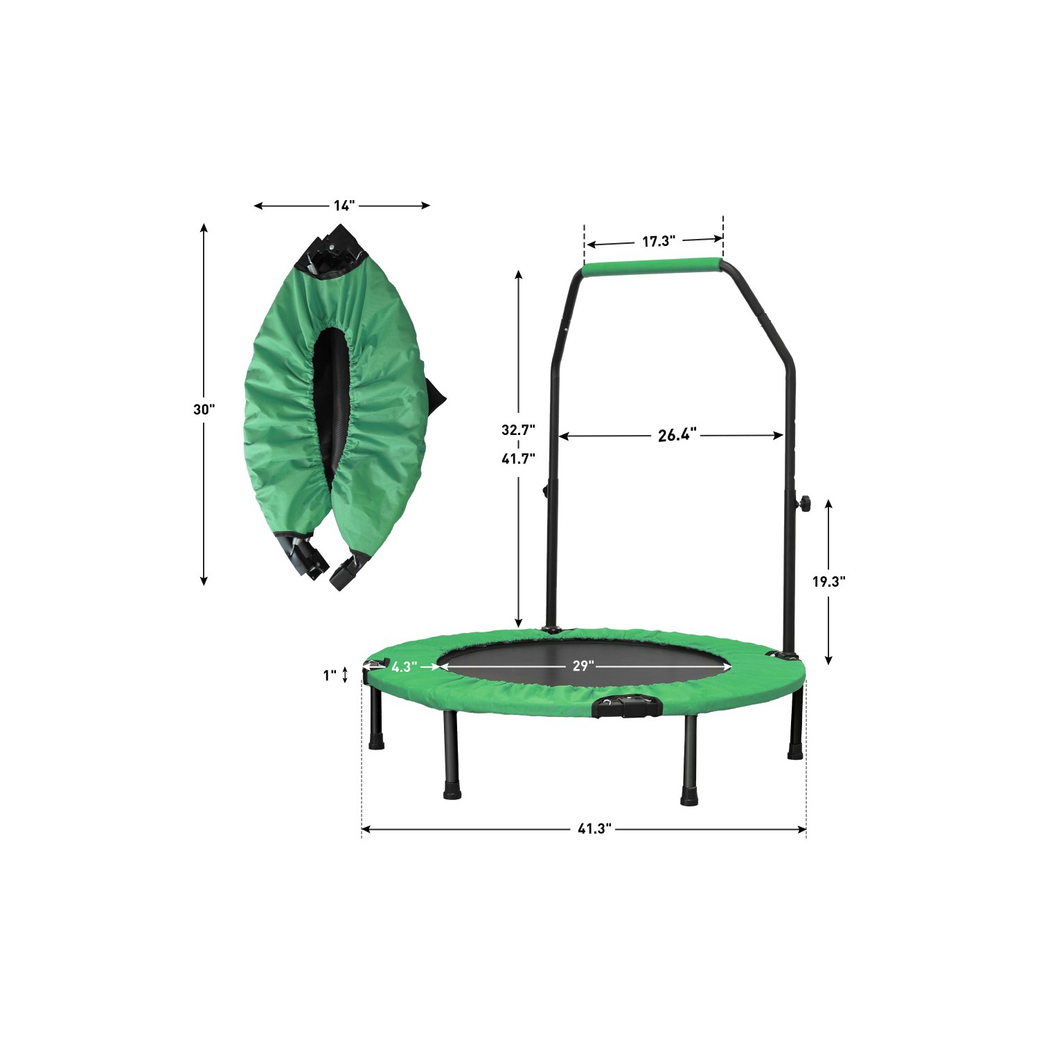 Ainfox 40inch Foldable Mini Trampoline Green Fitness Rebounder with Adjustable Foam Handle