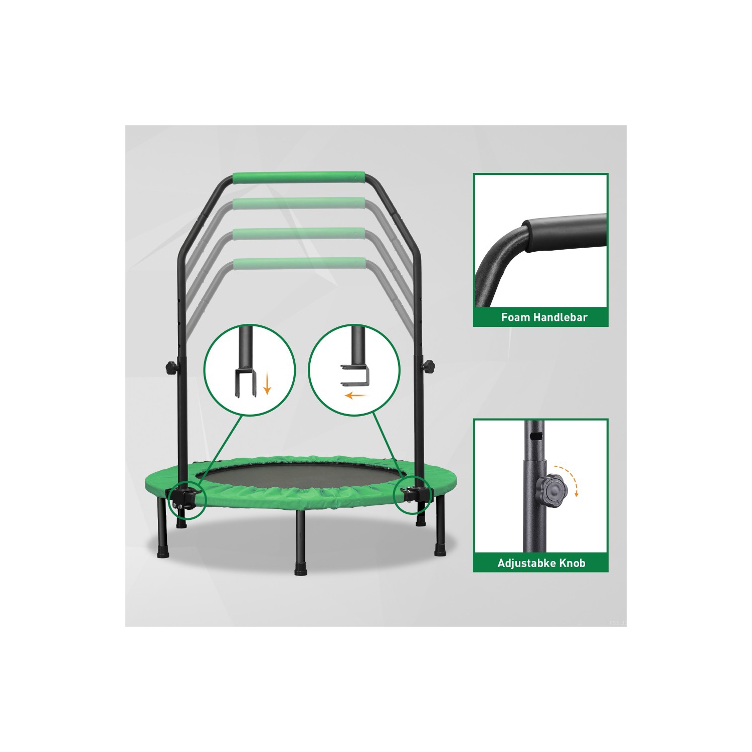 Ainfox 40inch Foldable Mini Trampoline Green Fitness Rebounder with Adjustable Foam Handle