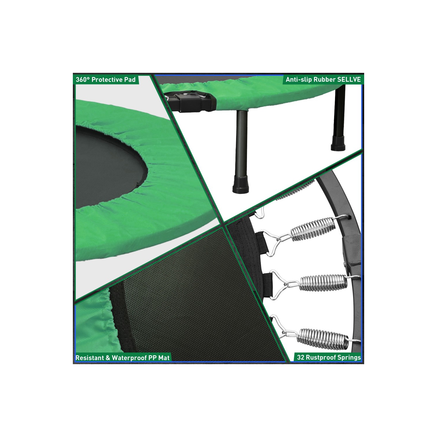 Ainfox 40inch Foldable Mini Trampoline Green Fitness Rebounder with Adjustable Foam Handle