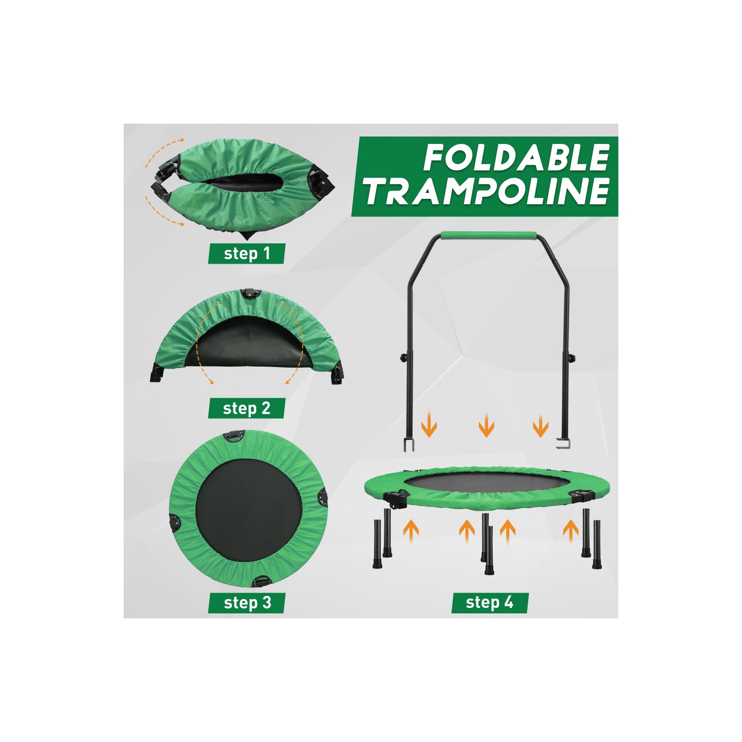 Ainfox 40inch Foldable Mini Trampoline Green Fitness Rebounder with Adjustable Foam Handle