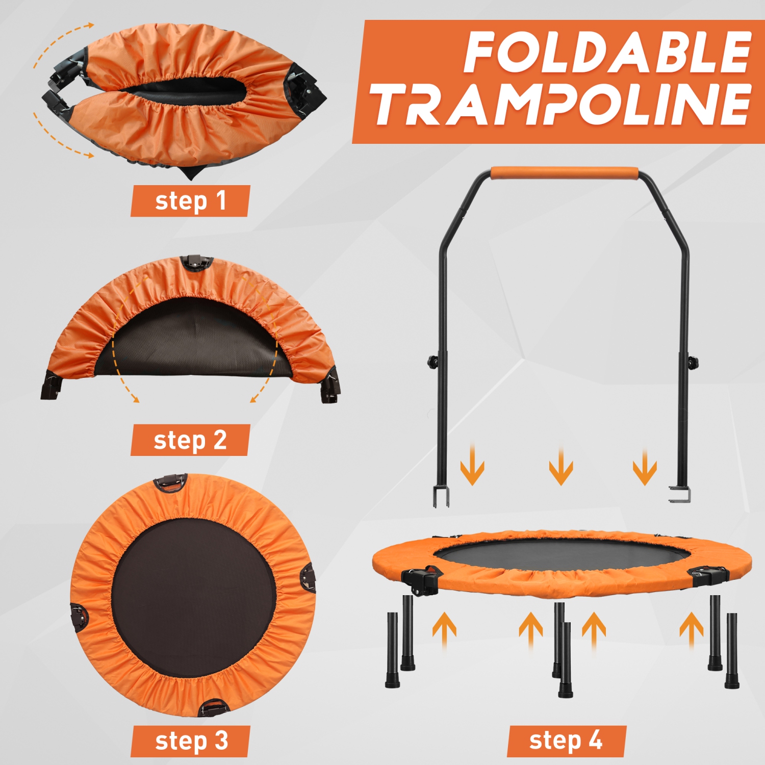 Ainfox 40inch Foldable Mini Trampoline Orange Fitness Rebounder with Adjustable Foam Handle